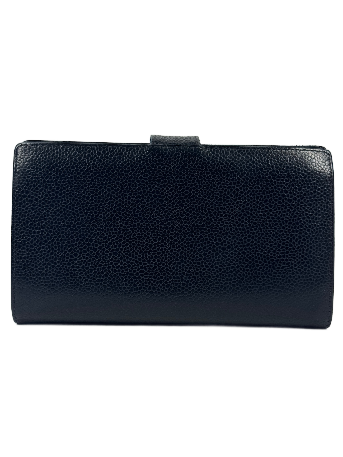Chanel Vintage Black Caviar CC Logo Long Snap Bifold Wallet