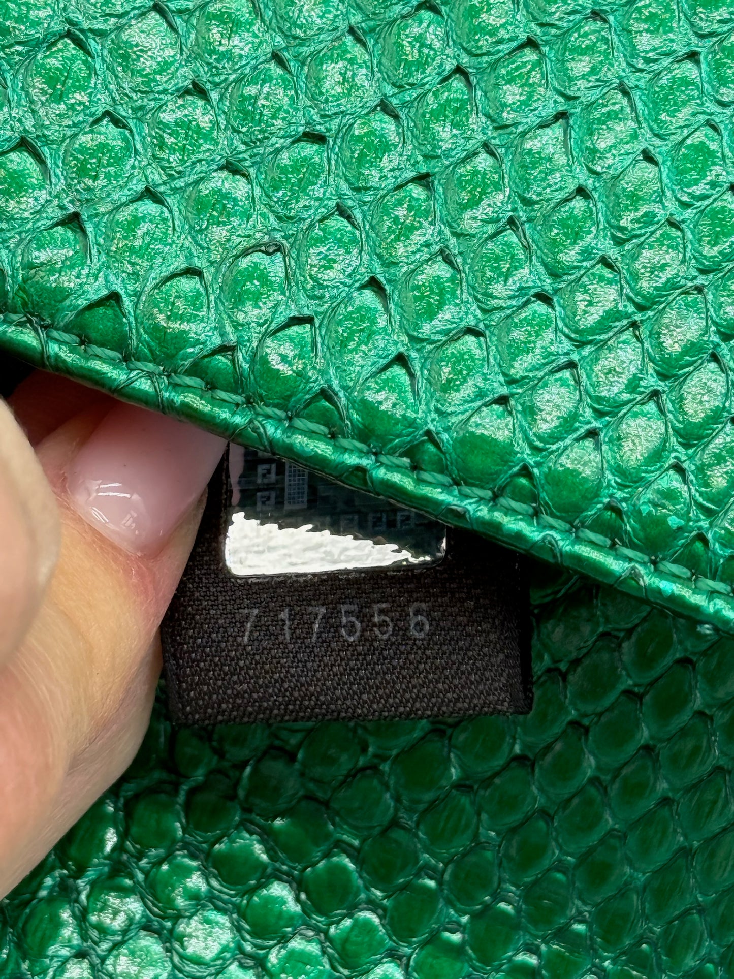 Fendi Vintage Green Snakeskin Mini Shoulder Baguette Bag