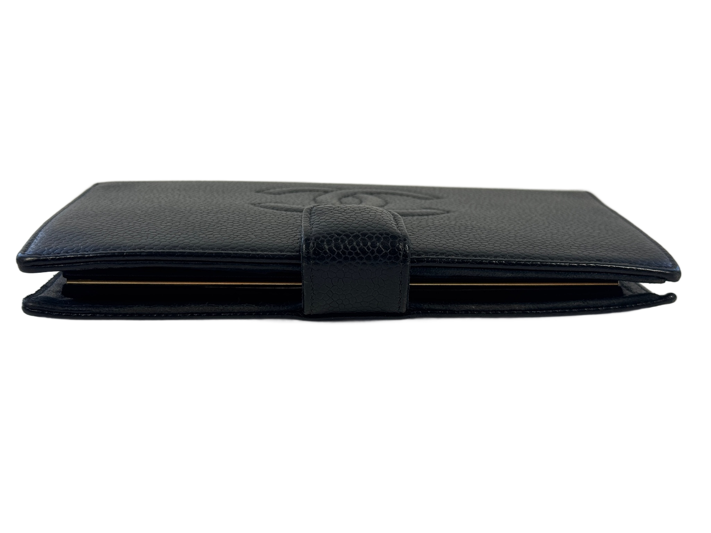 Chanel Vintage Black Caviar CC Logo Long Snap Bifold Wallet