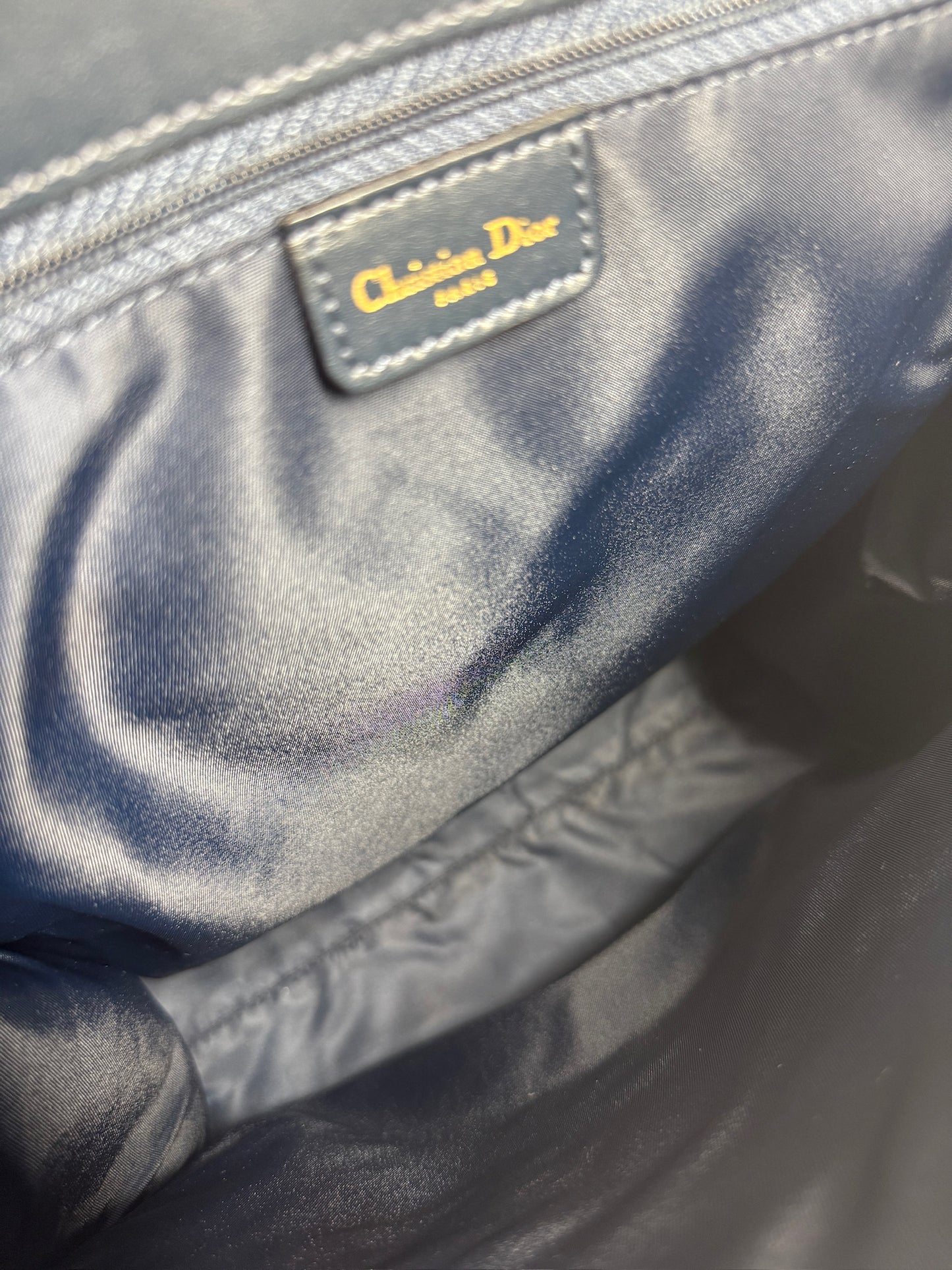 Dior Vintage 2002 Navy Blue Trotter Monogram Canvas Saddle Tote Bag