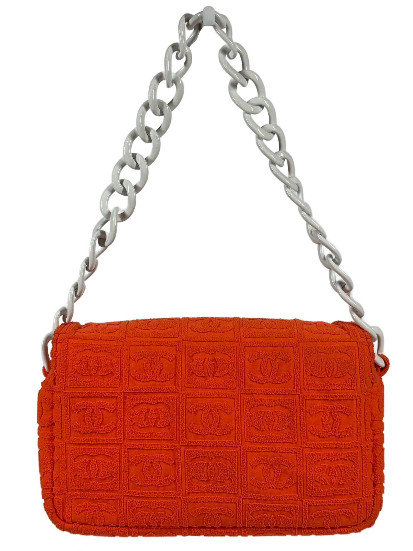 Chanel Vintage 00s Orange CC Logo Terry Cloth Sport Line Flap Bag w White Resin Chainlink Hardware
