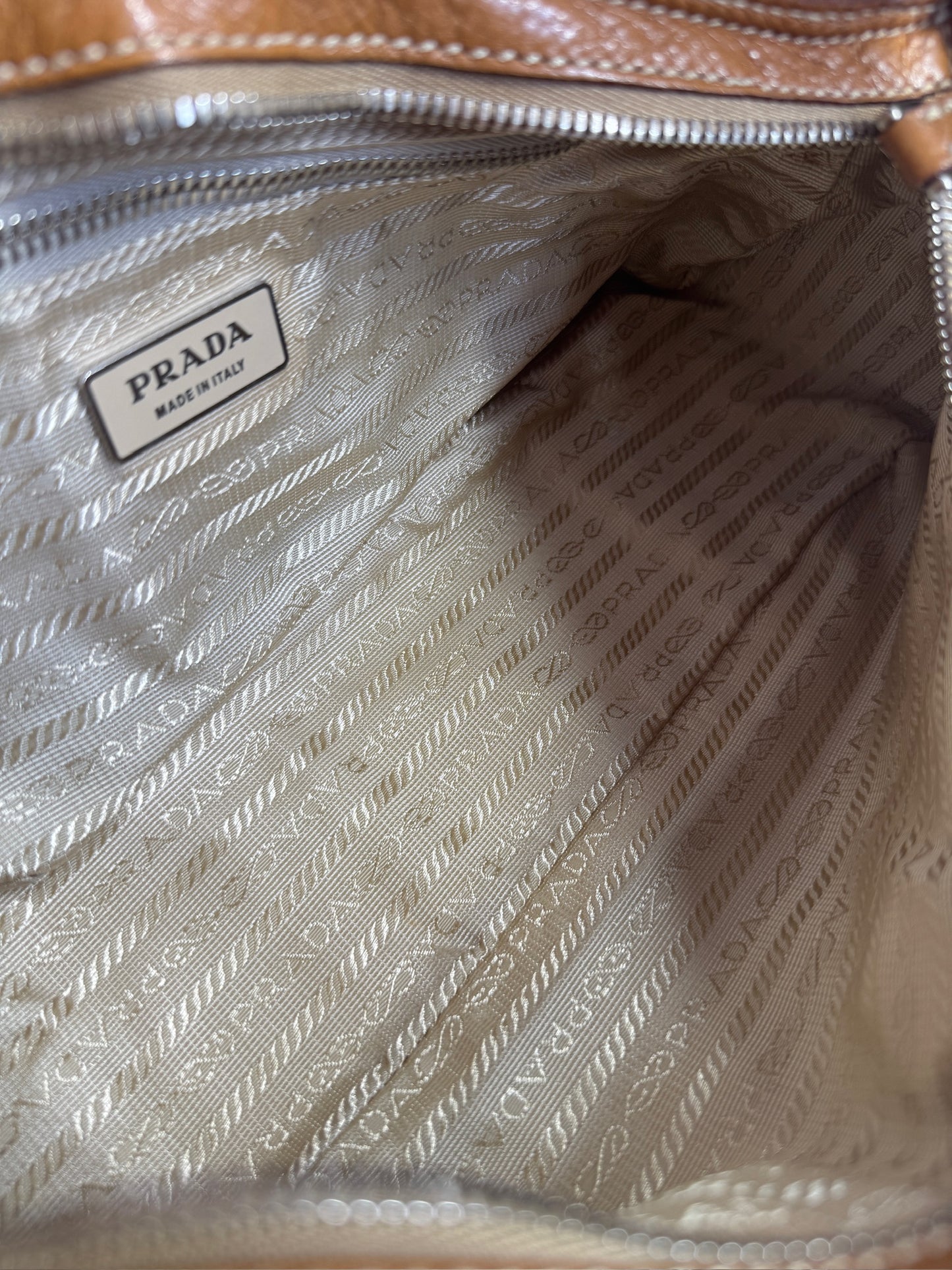 Prada Vintage 2004 Beige Calf Leather Mixed Metal Studded Shoulder Bag