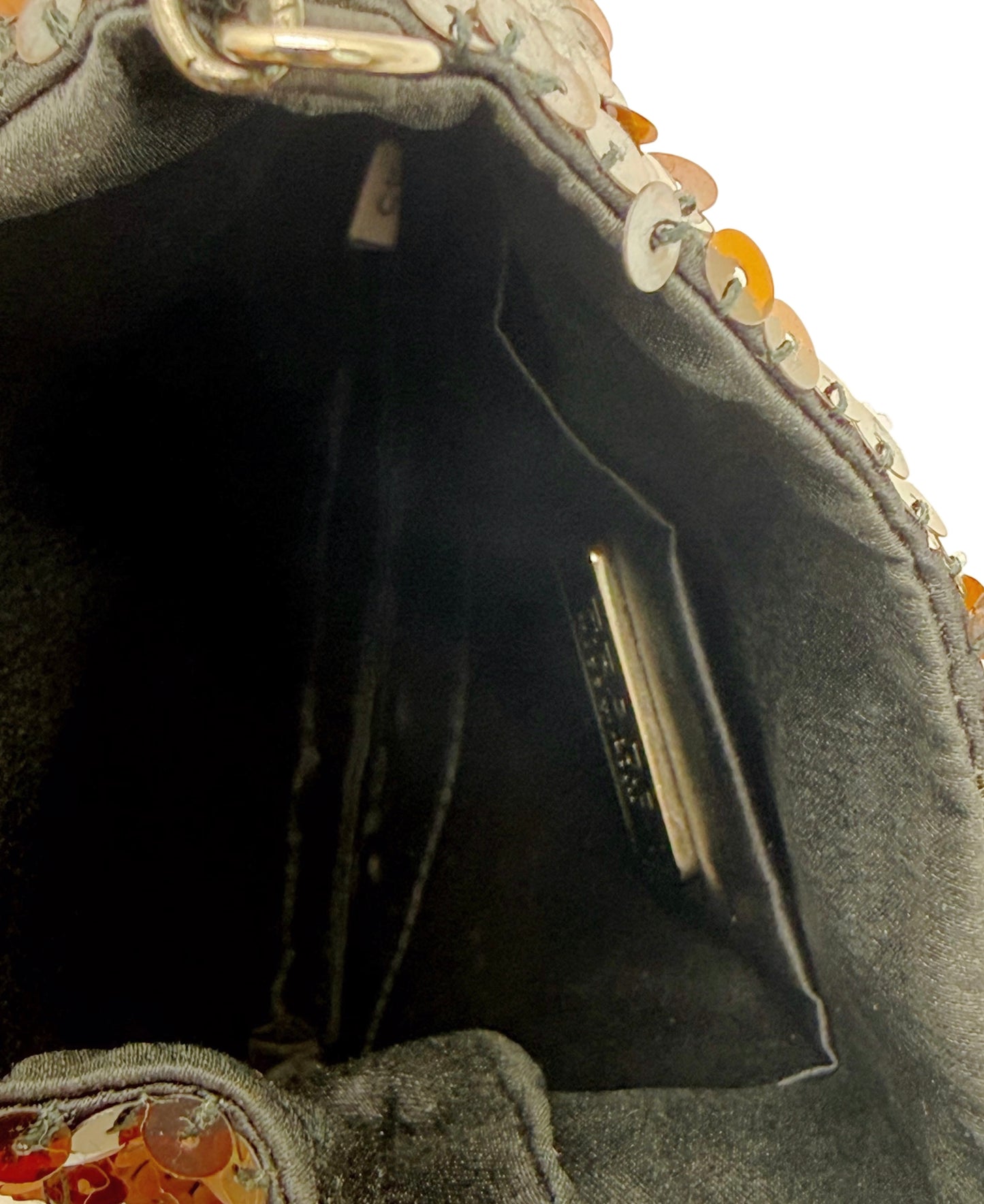 Prada Vintage Metallic Black Satin Sequin Micro Cleo Evening Mini Bag