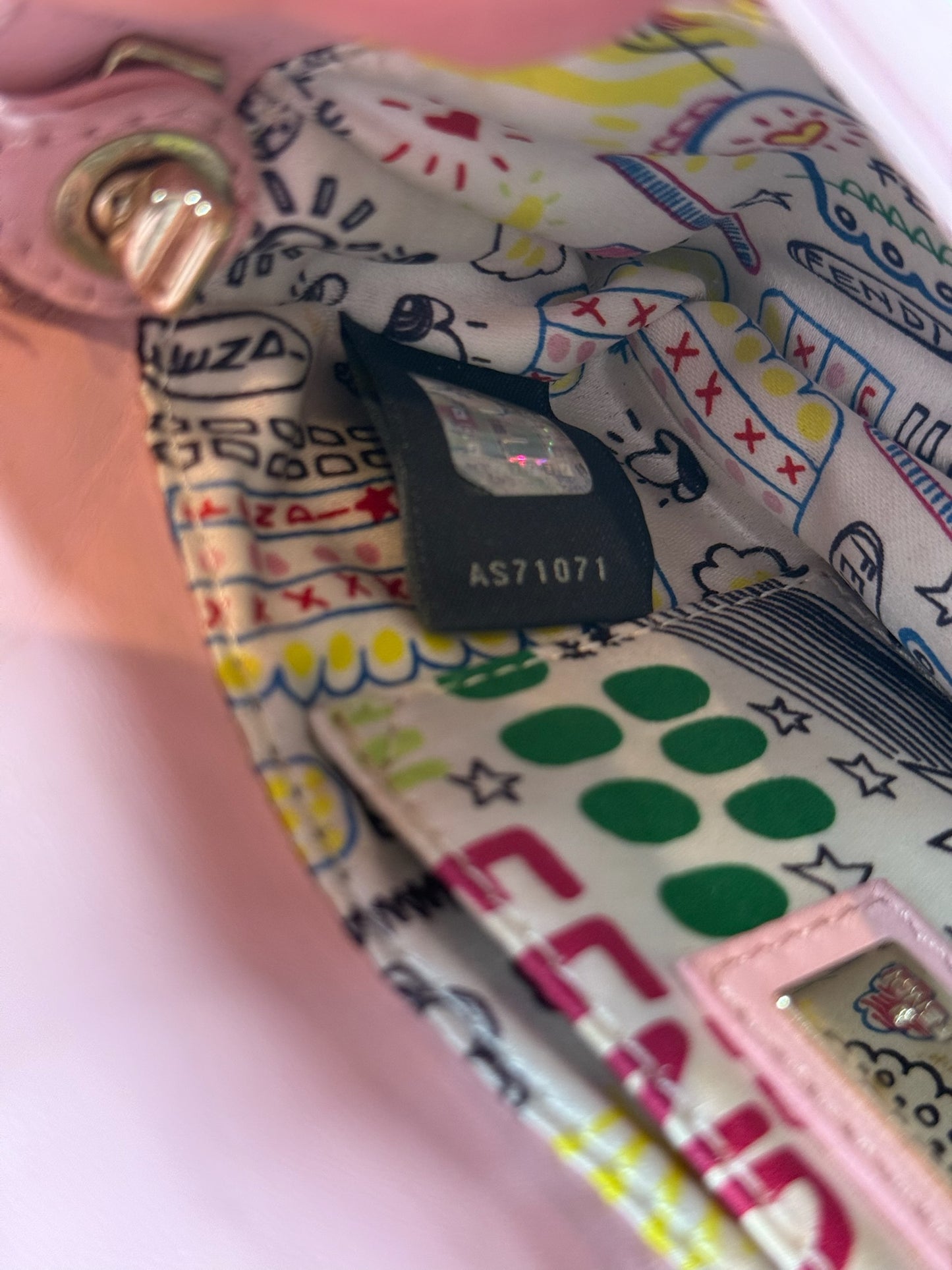 Fendi Pink Nappa Embossed Monogram Logo Leather Mini Baguette Bag