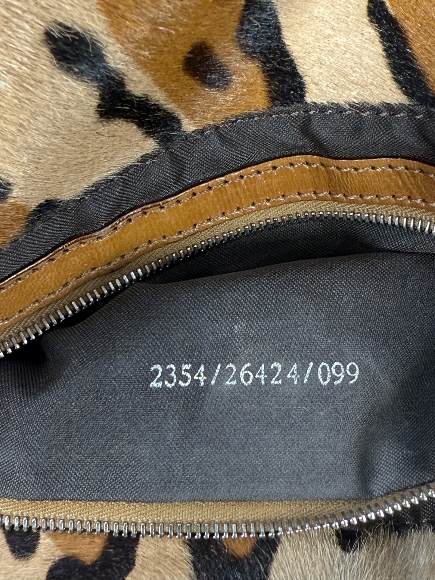 Fendi Vintage Beige Brown Leopard Print Pony Hair Shoulder Baguette Bag