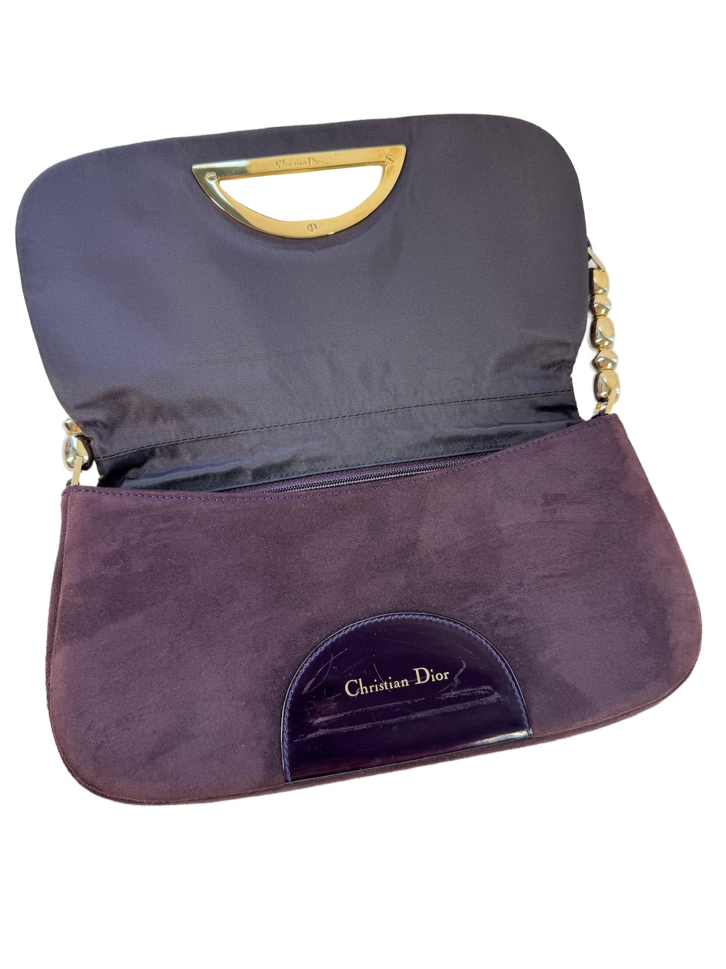 Dior Vintage 2000 Dark Purple Eggplant Suede Malice Shoulder Pochette Bag