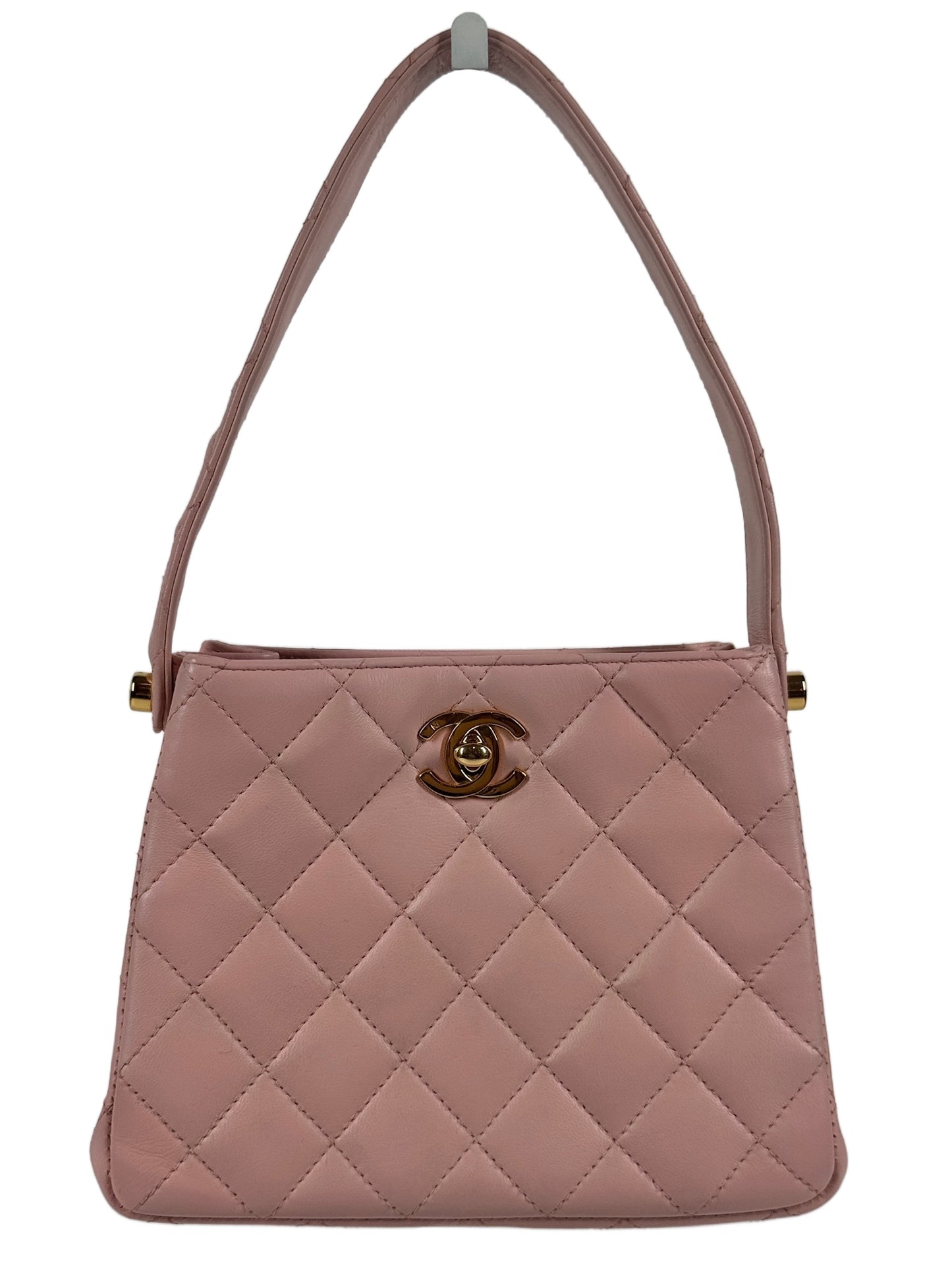 Chanel Vintage 90s Sakura Pink Lambskin Mini / Small Kelly Top Handle Bag w 24K Gold Plated Hardware