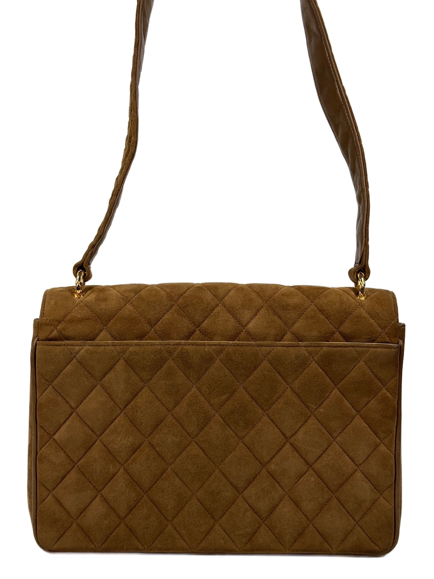 Chanel Vintage 90s Light Brown Quilted Suede Quilted Medium Classic Flap Shoulder Crossbody Bag w 24K Gold Plated Hardware