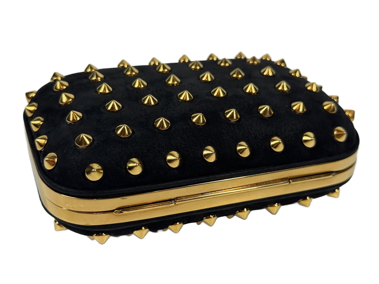 Gucci Black Leather Gold Studded Broadway Clutch