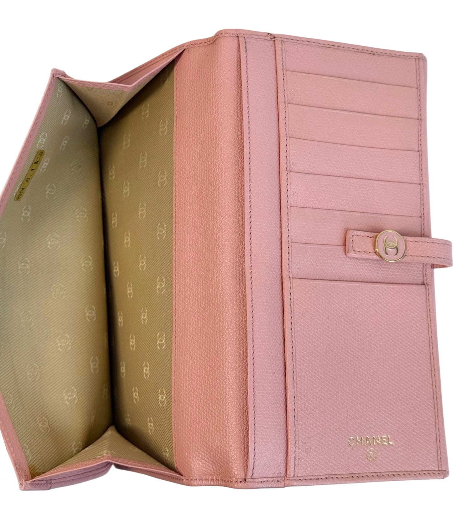 Chanel Vintage 2004 Pink Caviar Gold CC Snap Bifold Wallet