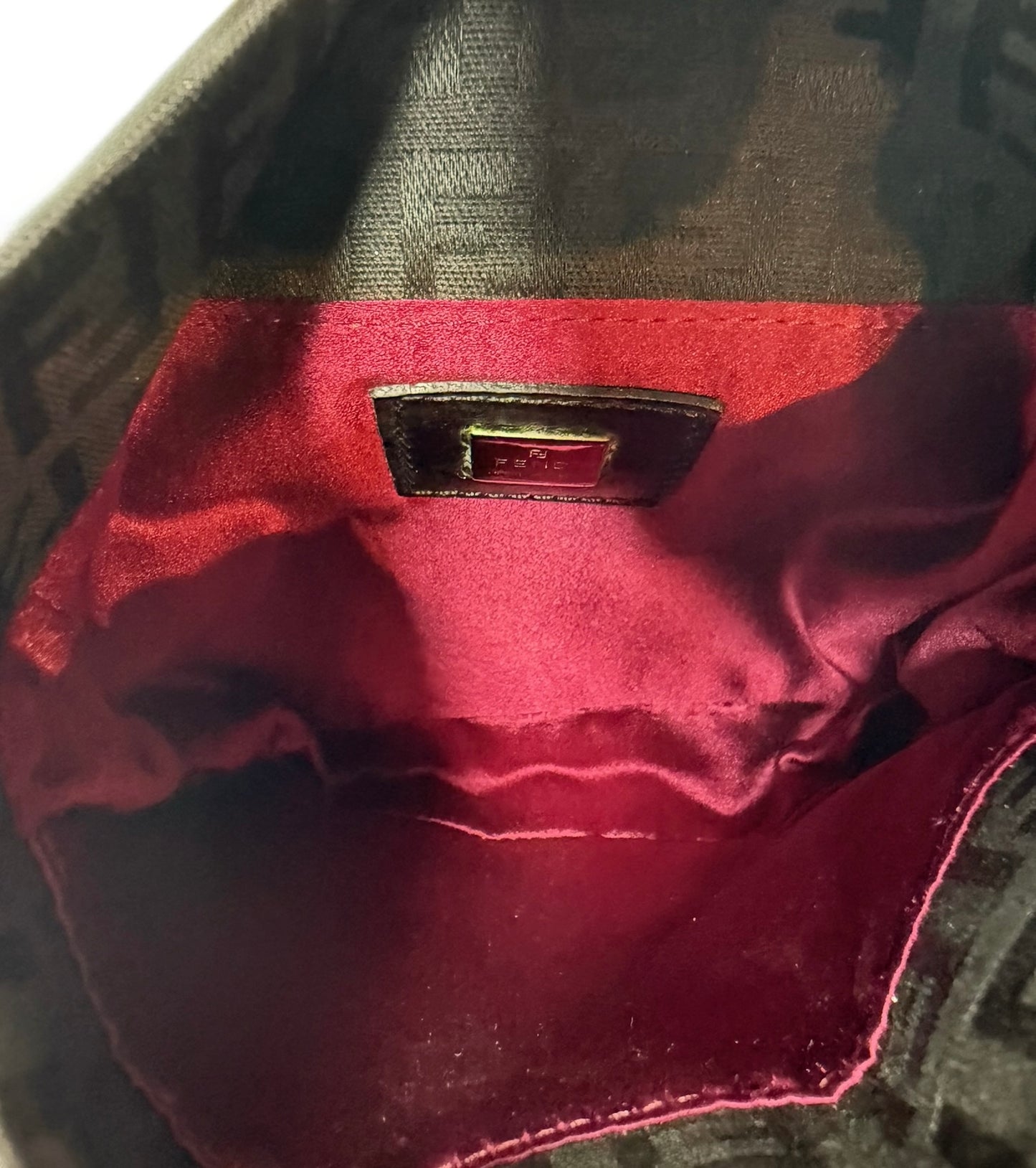 Fendi Vintage Black Zucca Monogram Phone Holder Pochette Baguette