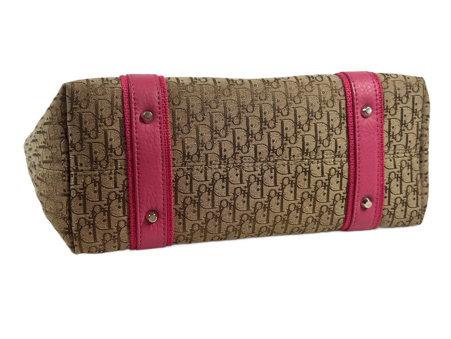 Dior Vintage Diorissimo Brown Monogram Canvas Street Chic Pink Leather Trim Shoulder Bag