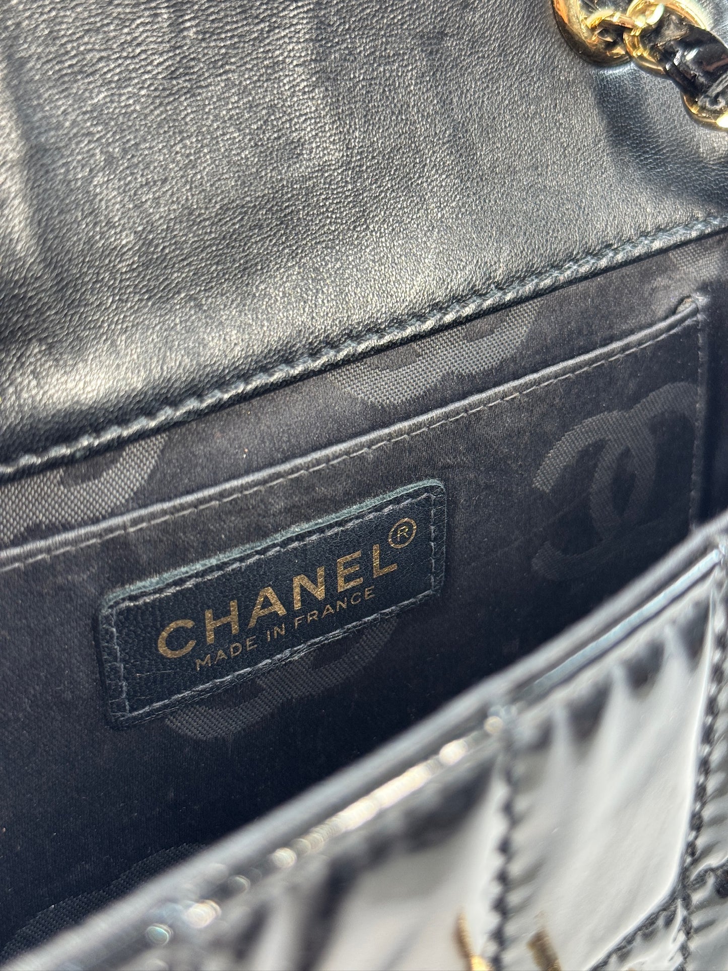 Chanel Vintage 00s Black Patent Leather Mini Rectangular Quilted Chocolate Bar Flap Bag w 24K Gold Plated Hardware