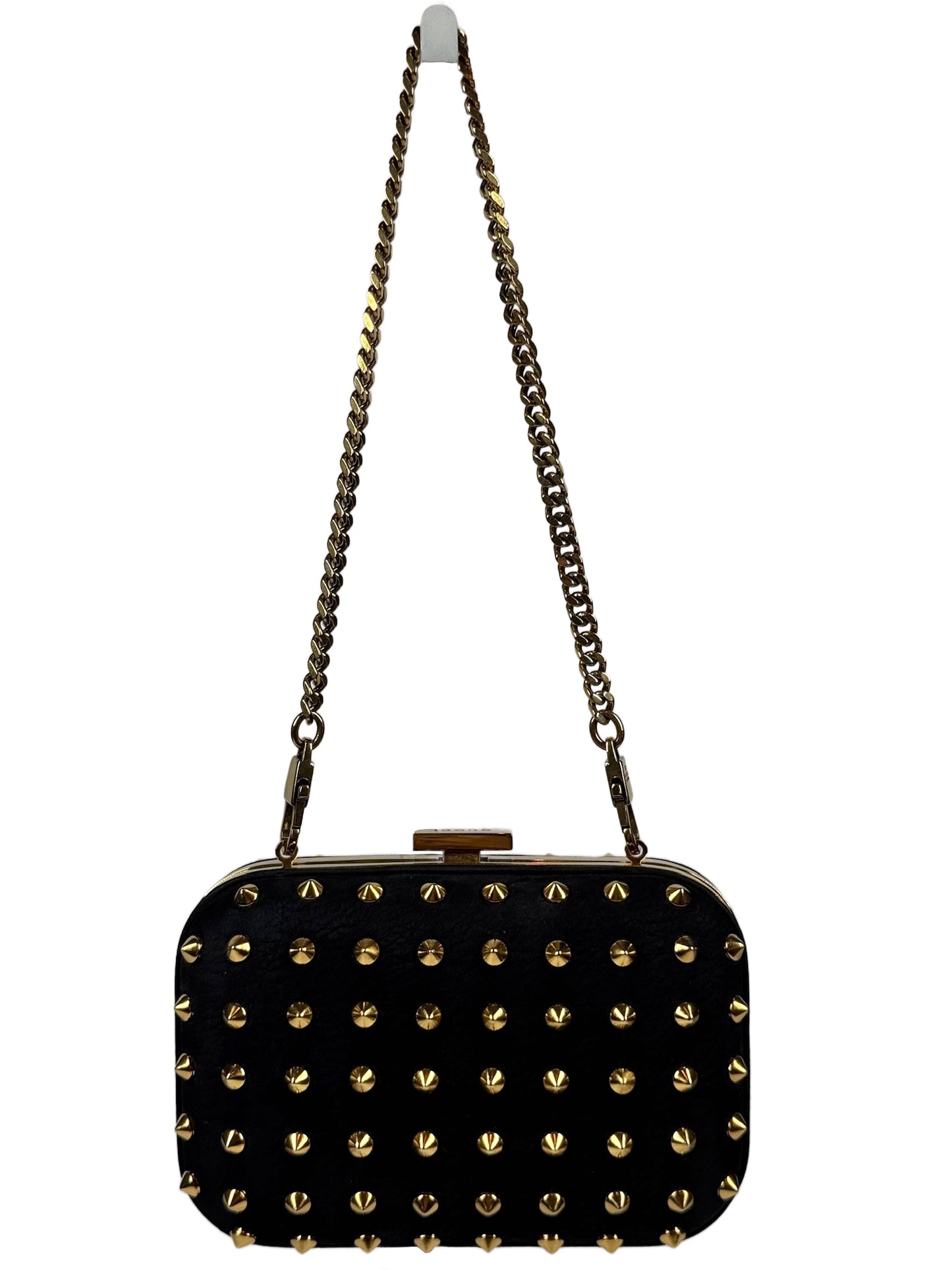 Gucci Black Leather Gold Studded Broadway Clutch