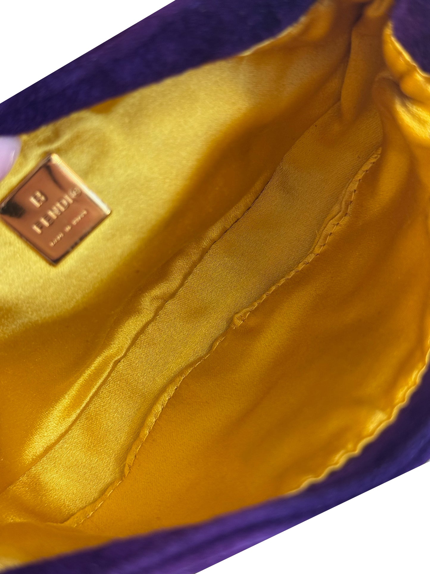 Fendi Vintage Purple Suede Gold Glitter Logo Mini Croissant Baguette Bag