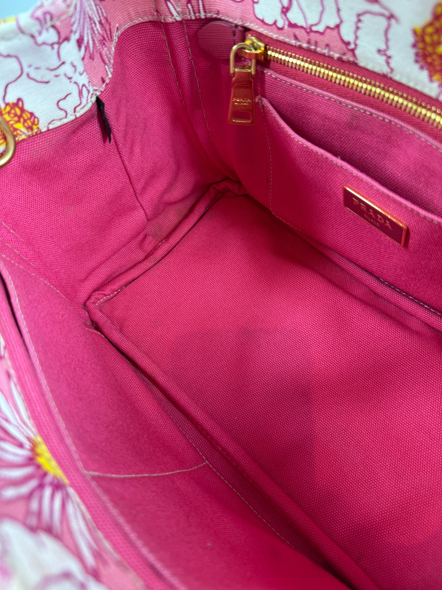 Prada Pink Floral Canvas Small Canapa Tote