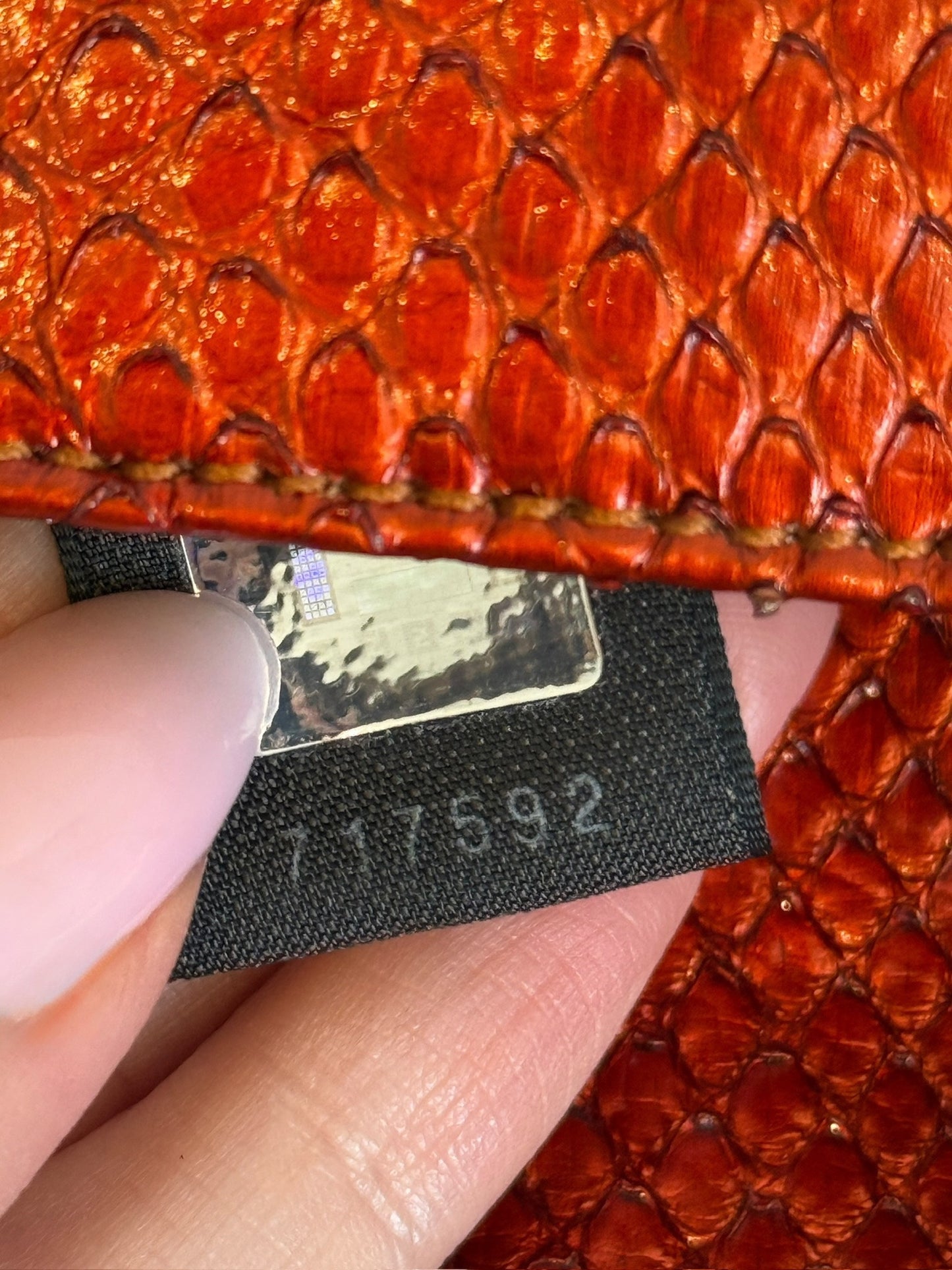 Fendi Vintage Burnt Orange Python Mini Baguette Shoulder Bag