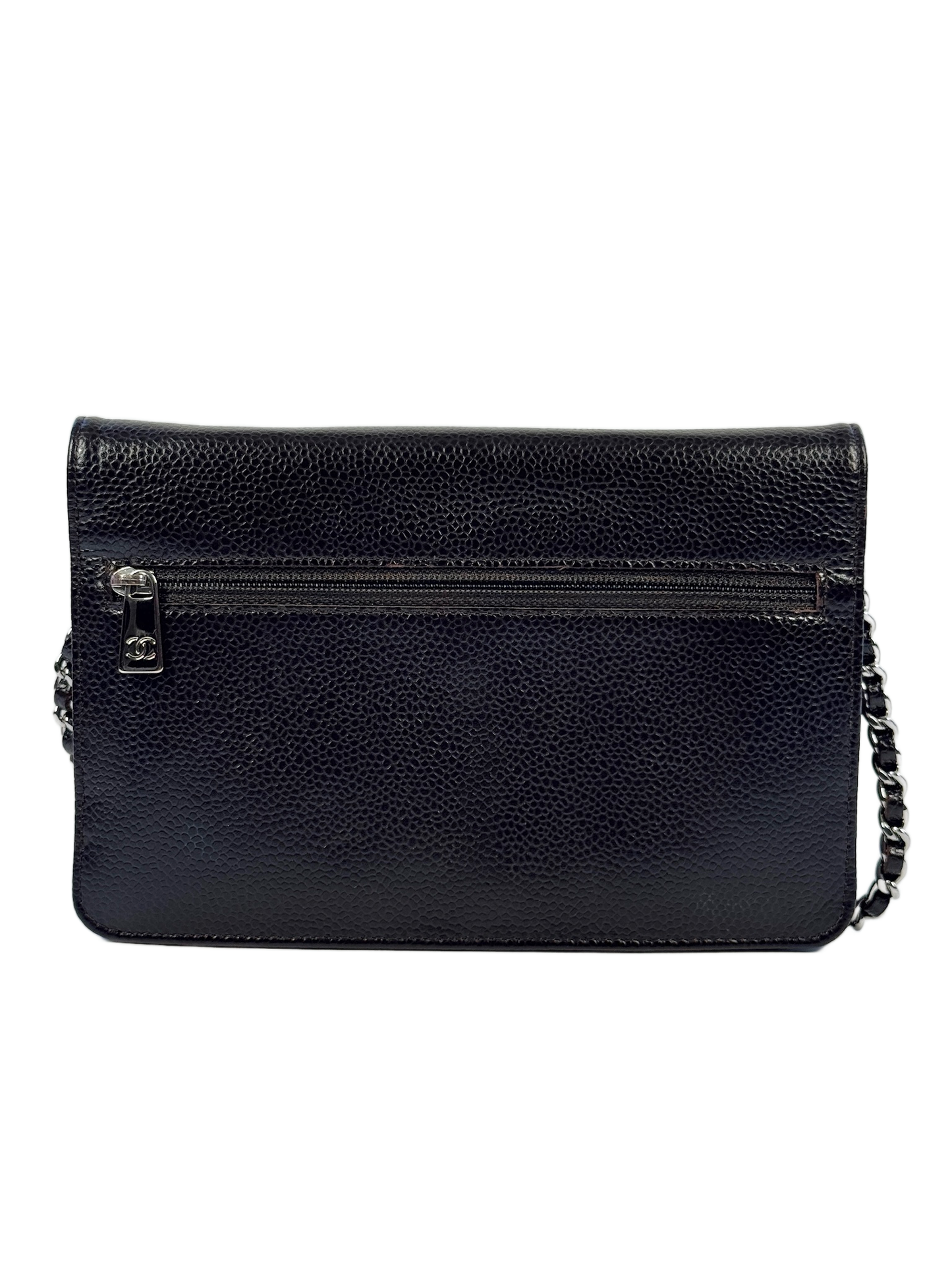 Chanel Vintage 00s Black Caviar CC Logo Timeless Wallet On Chain Crossbody Bag