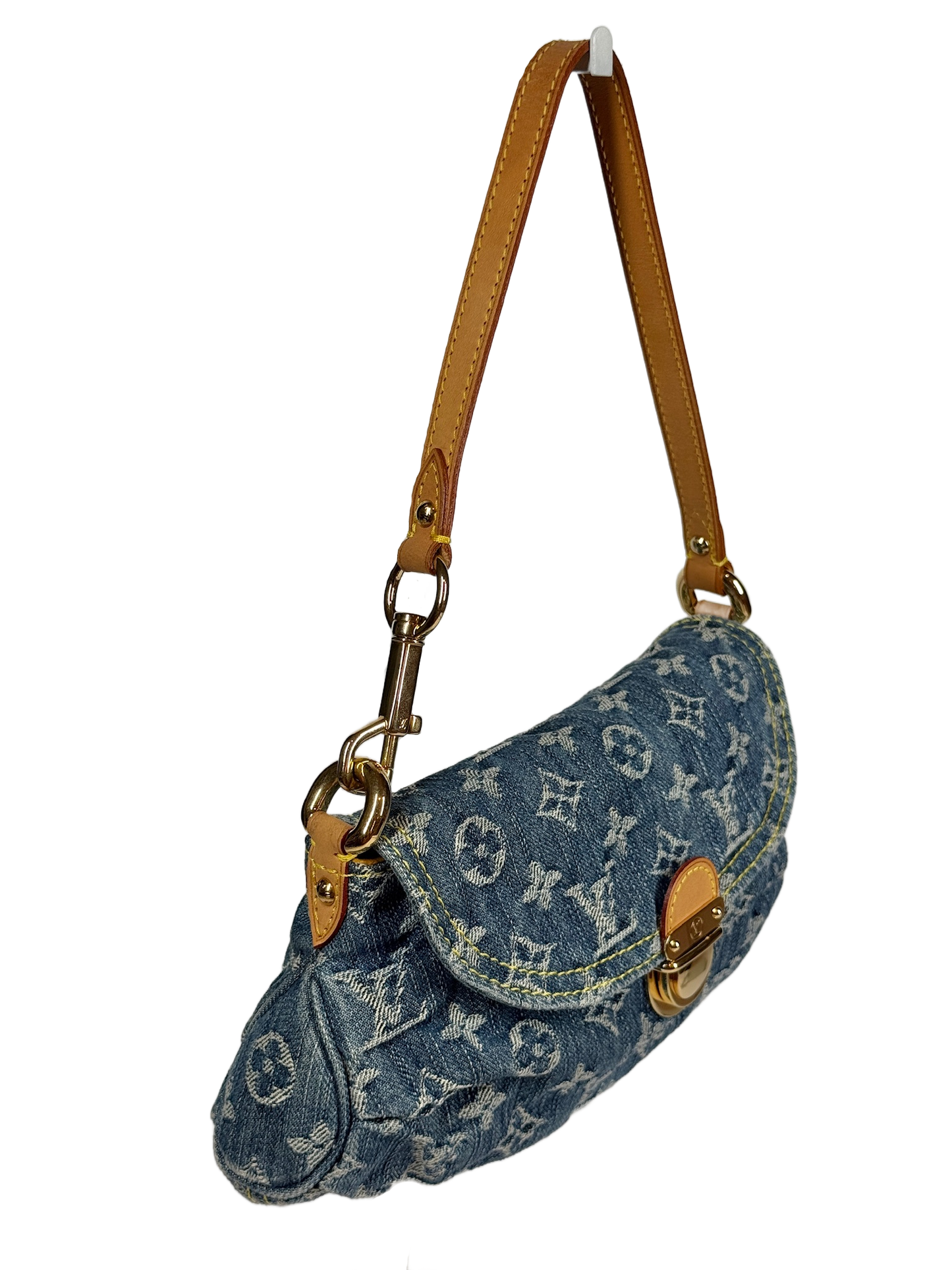 Louis Vuitton Vintage 2006 Blue Denim Monogram Mini Pleaty Pochette Shoulder Bag