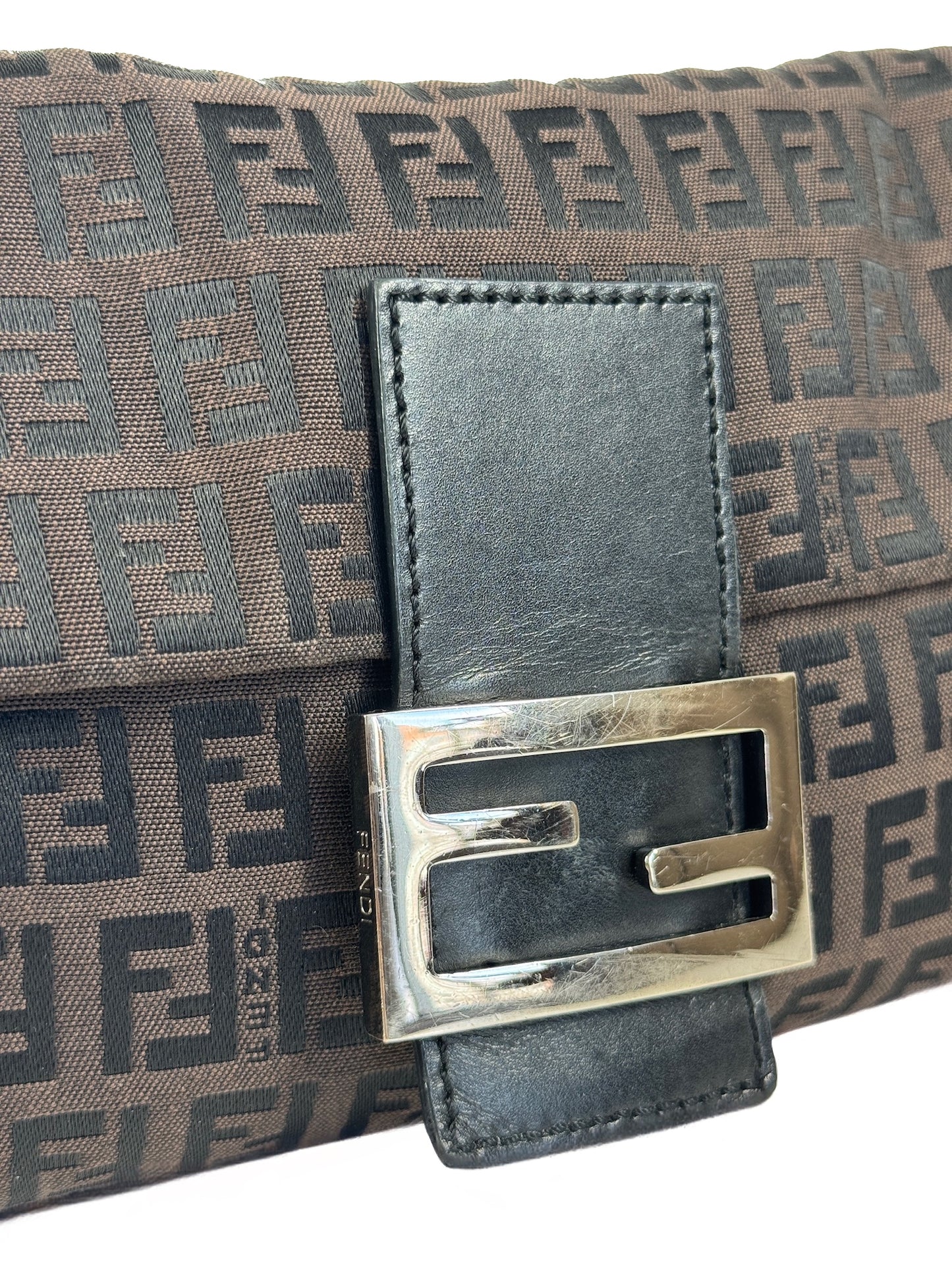 Fendi Vintage Chocolate Brown Zucca Zucchino Monogram Baguette Bag