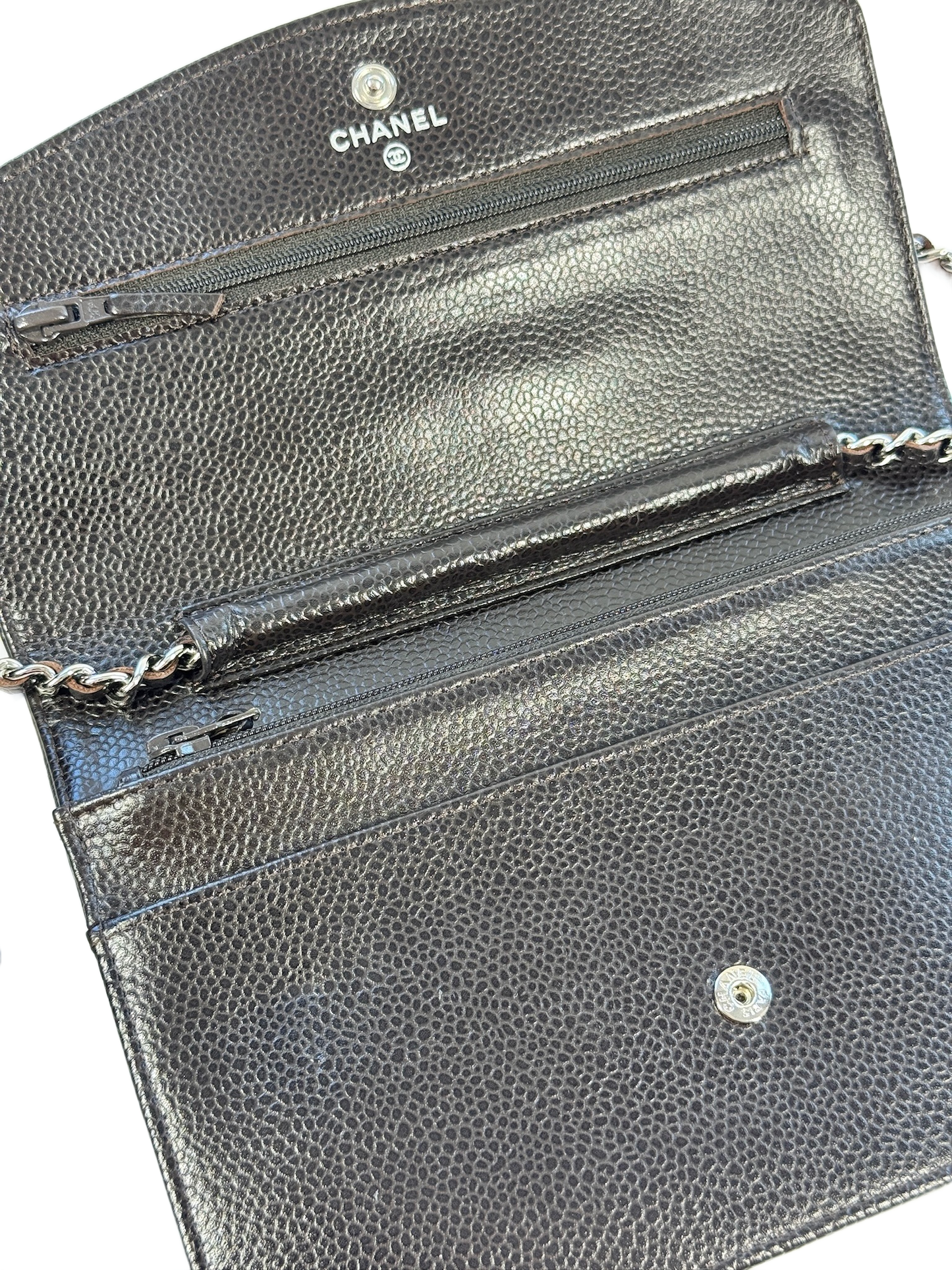 Chanel Vintage 00s Black Caviar CC Logo Timeless Wallet On Chain Crossbody Bag