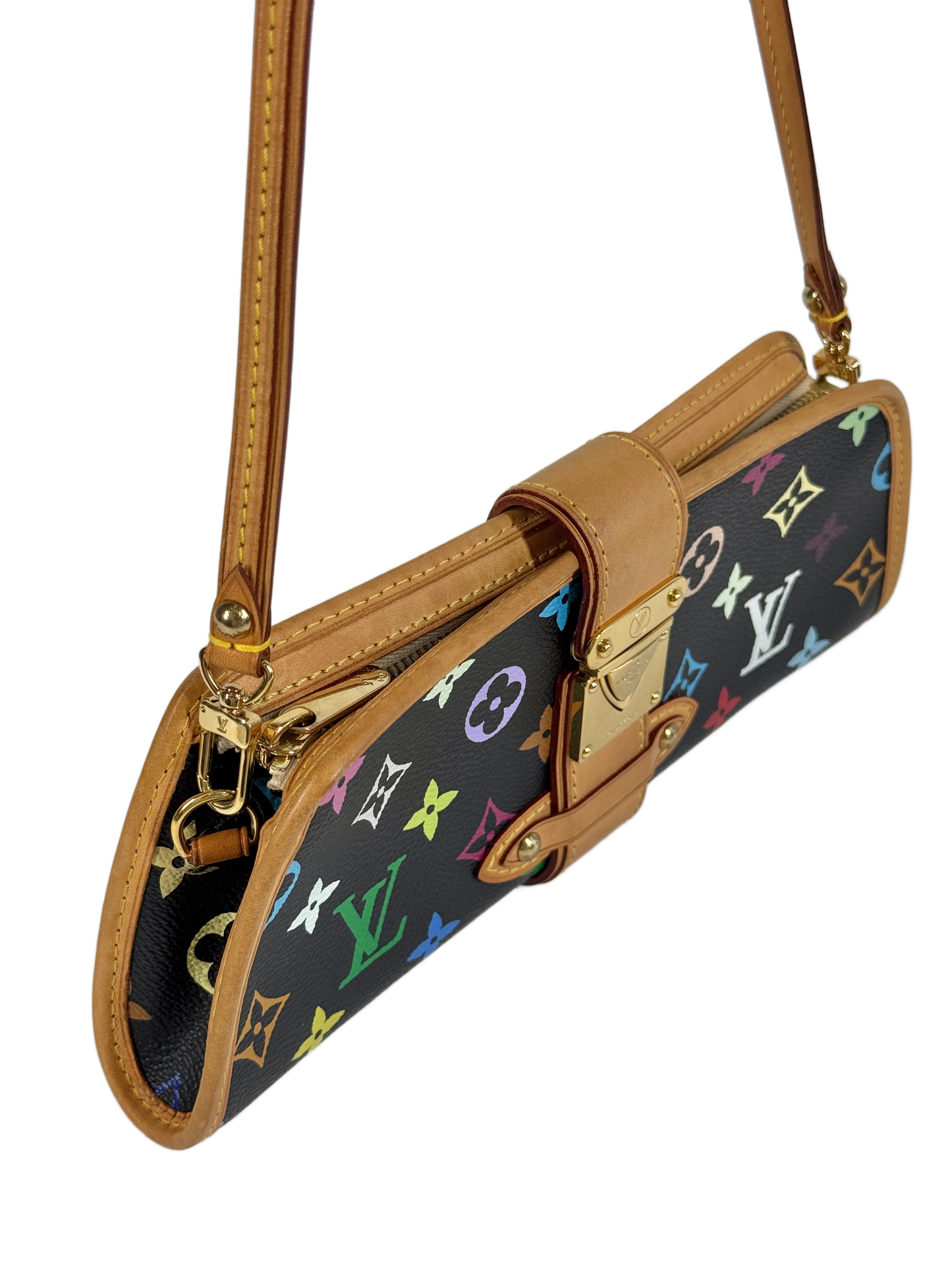 Louis Vuitton Vintage 00s Multicolor Noir / Black Monogram Shirley Pochette Shoulder Clutch Bag