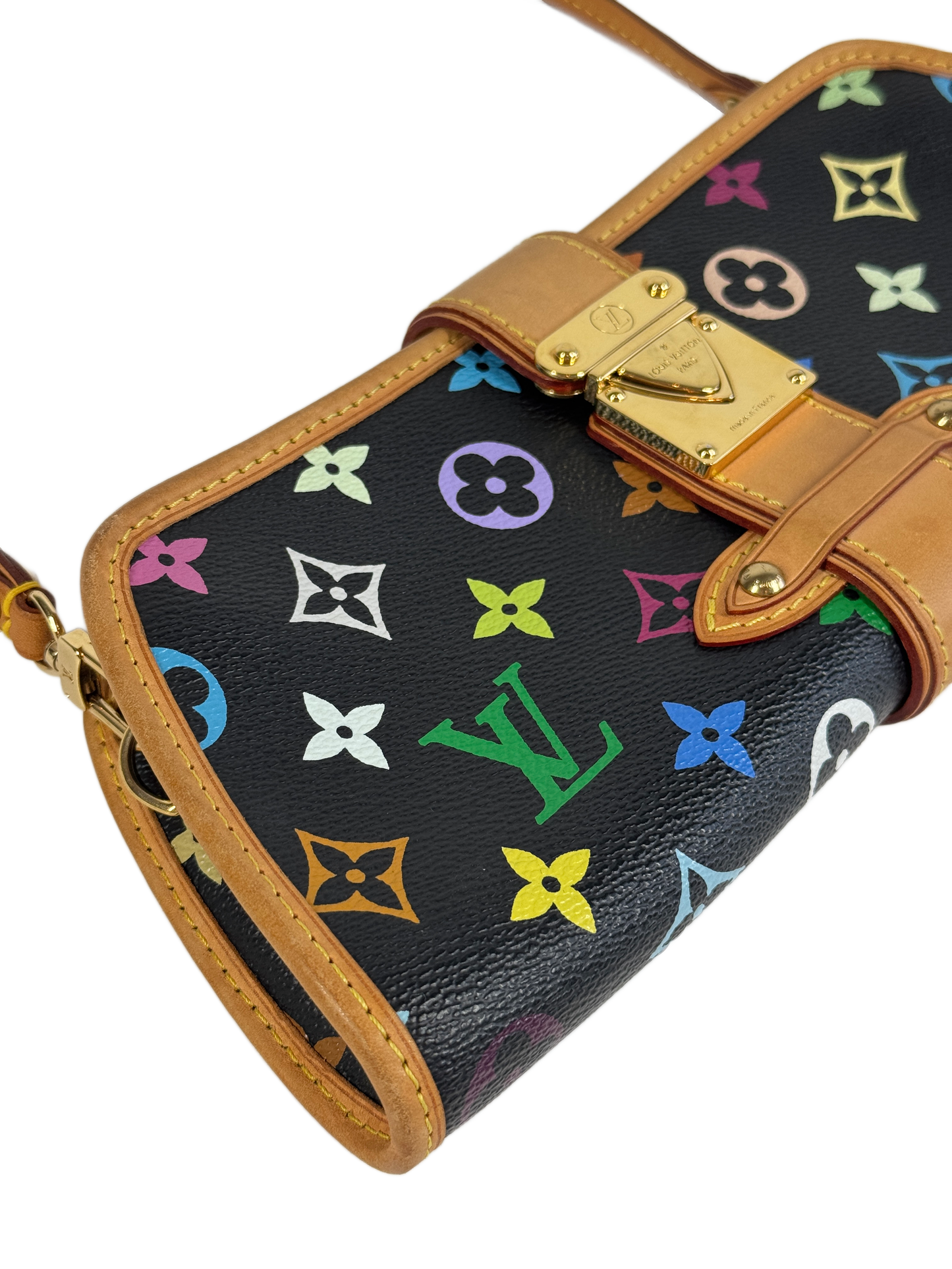 Louis Vuitton Vintage 00s Multicolor Noir / Black Monogram Shirley Pochette Shoulder Clutch Bag