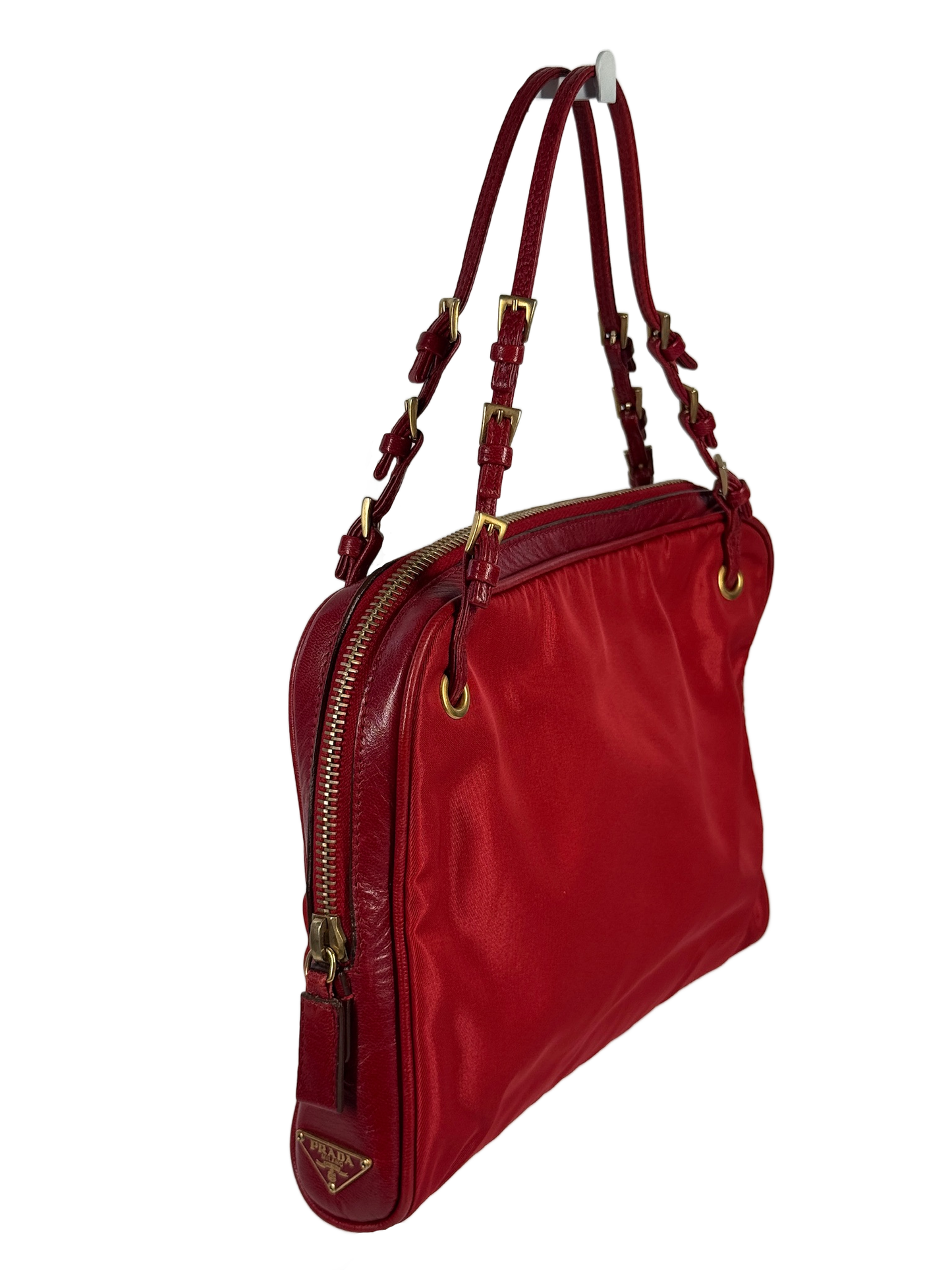 Prada Vintage Red Nylon Mini Top Handle Bag