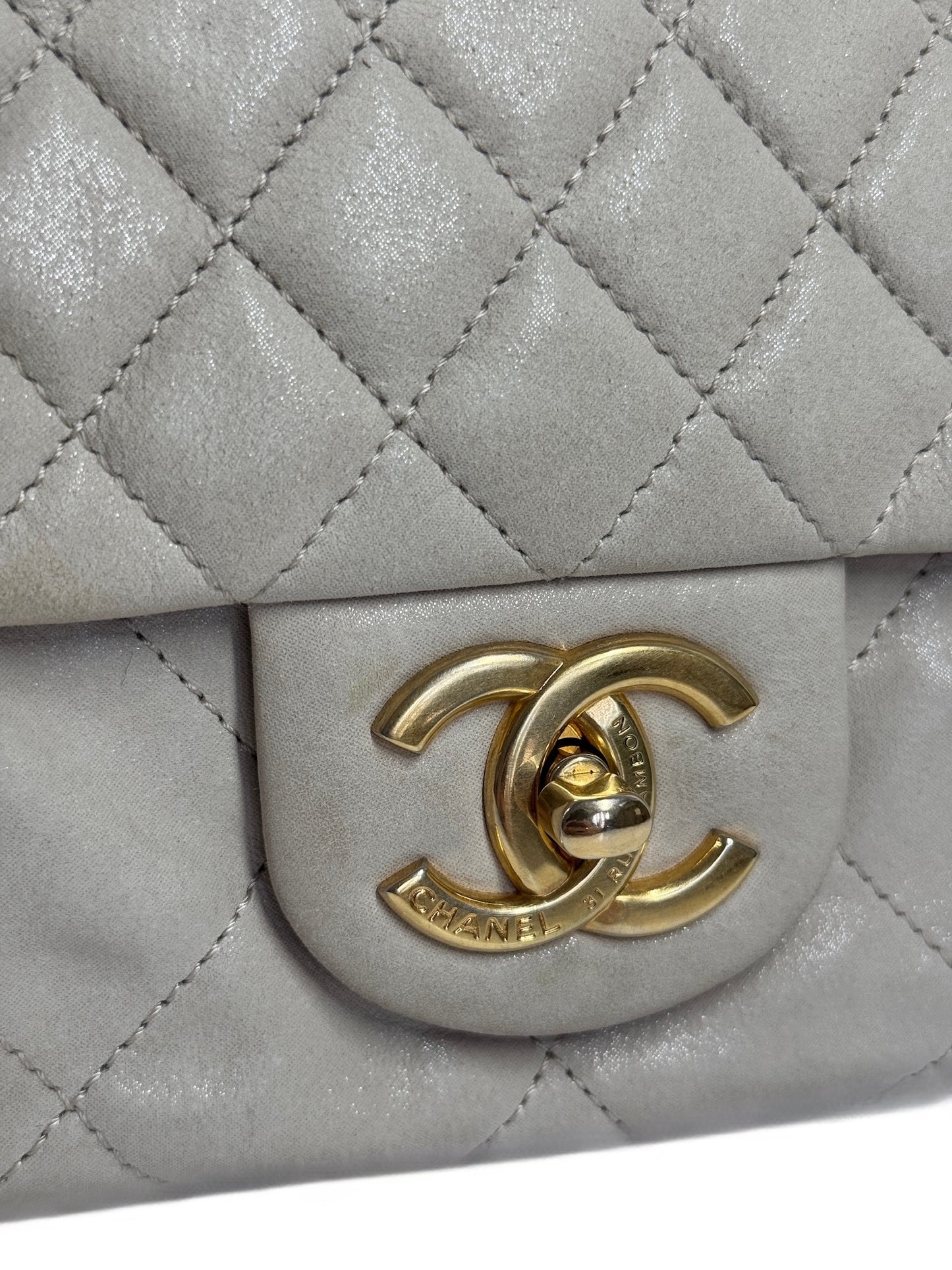 Chanel Iridescent Ivory Quilted Calfskin Large Chic Flap Shoulder Bag
