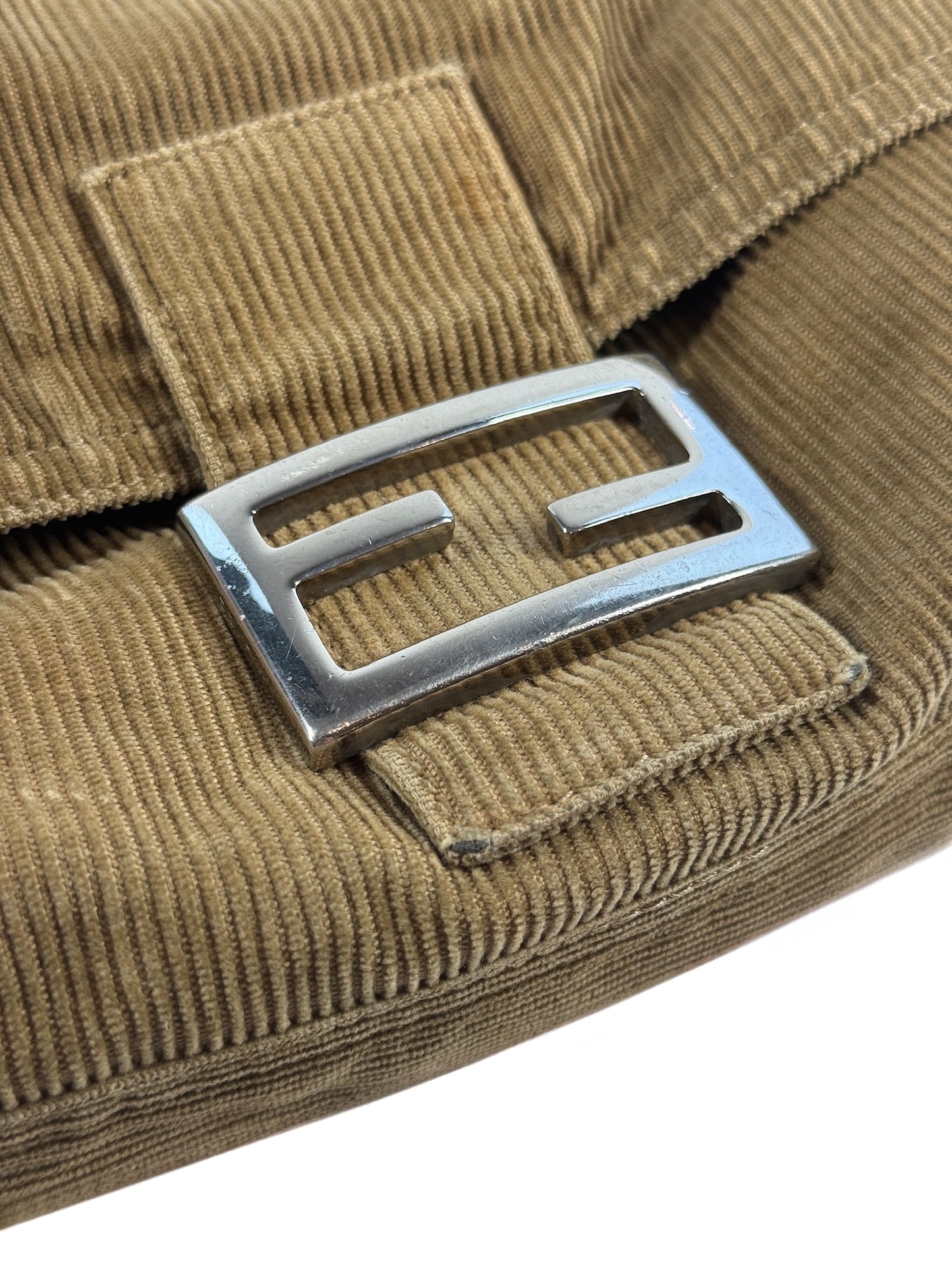 Fendi Vintage Beige Corduroy Mamma Baguette Shoulder Bag