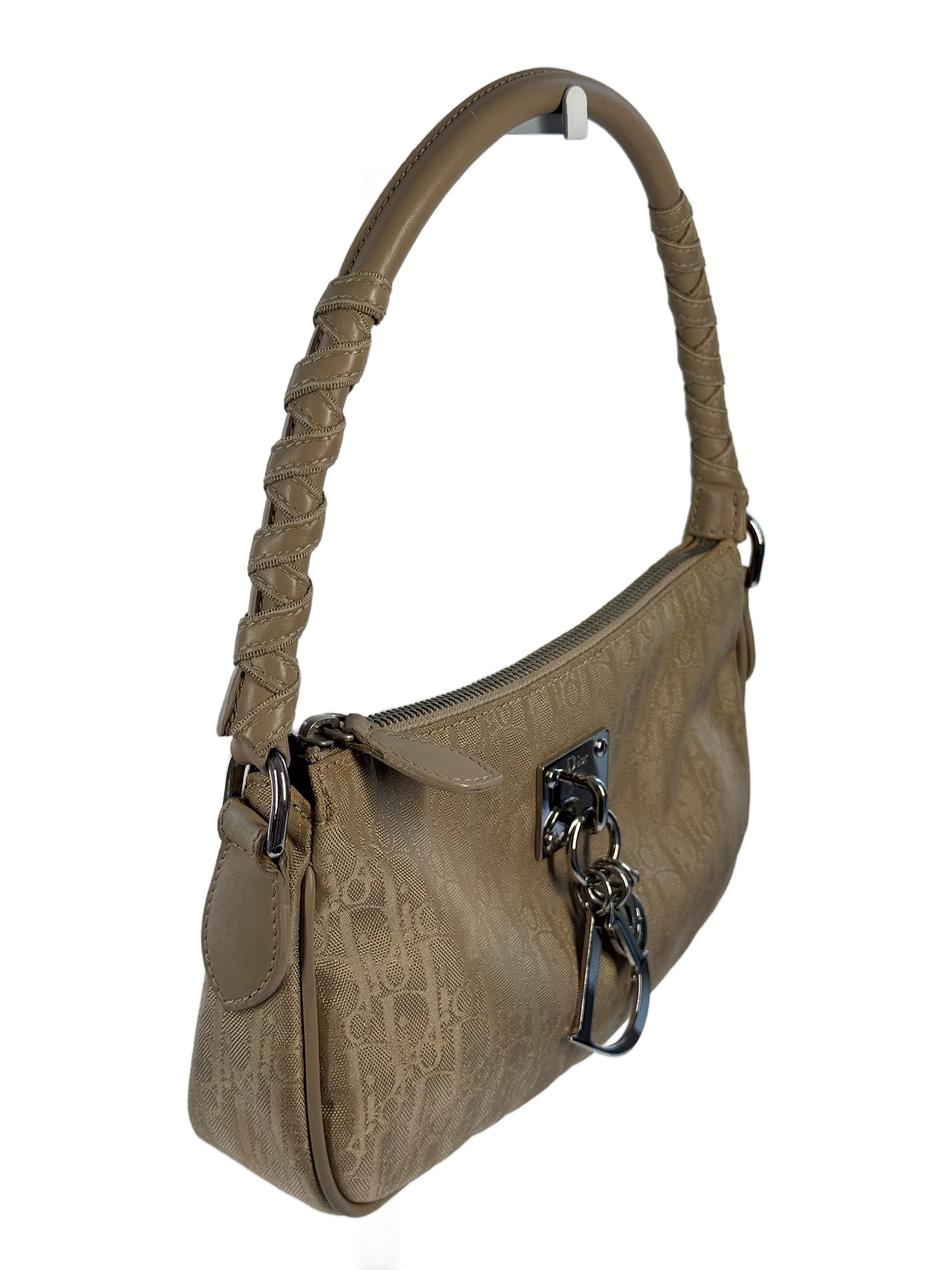 Dior Vintage 2007 Beige Satin Trotter Diorissimo Monogram Pochette Shoulder Bag