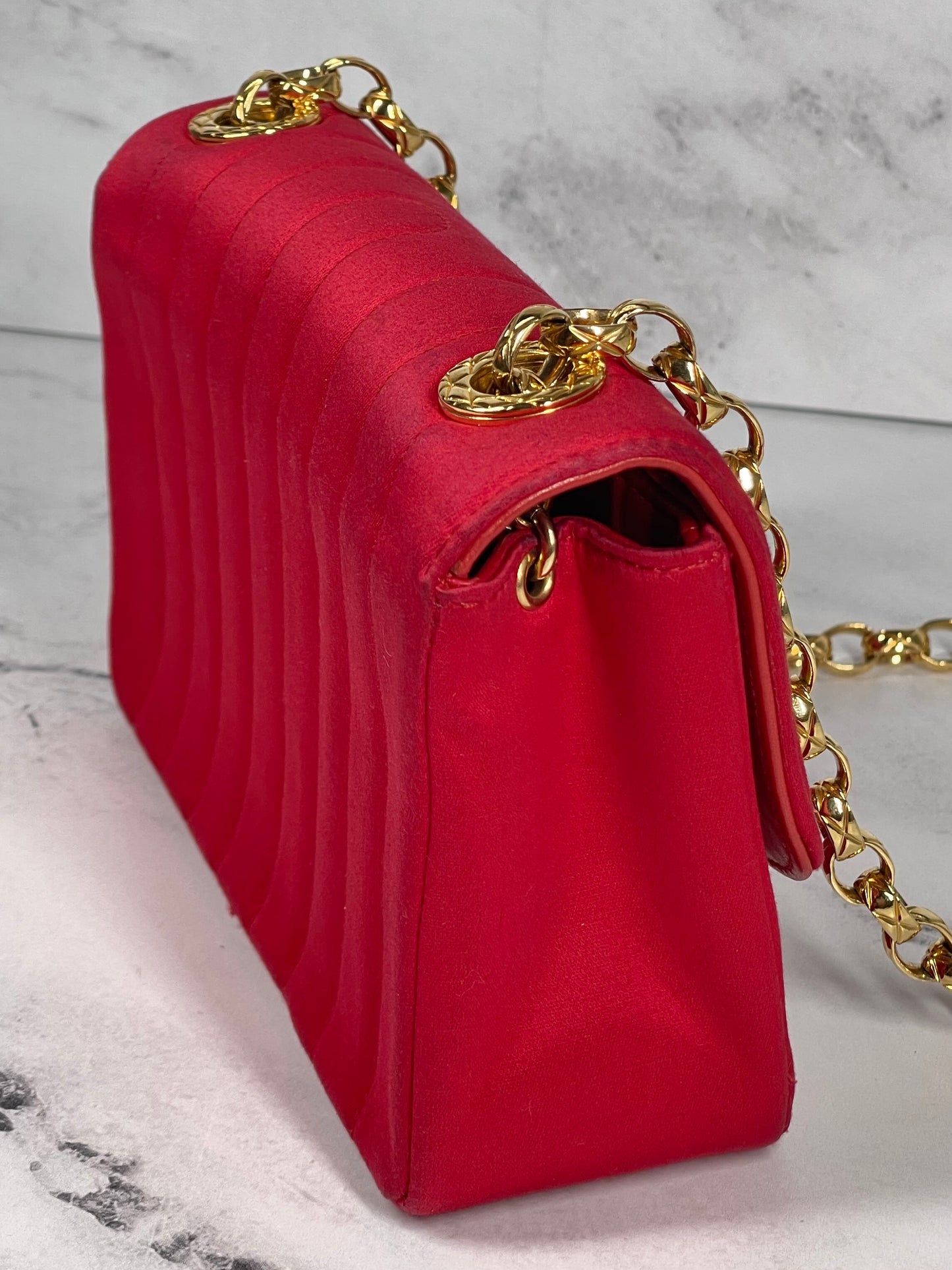 Chanel Vintage 2 Series Red Satin Classic Mini Flap Bag w Bijoux Chain w 24K GPHW