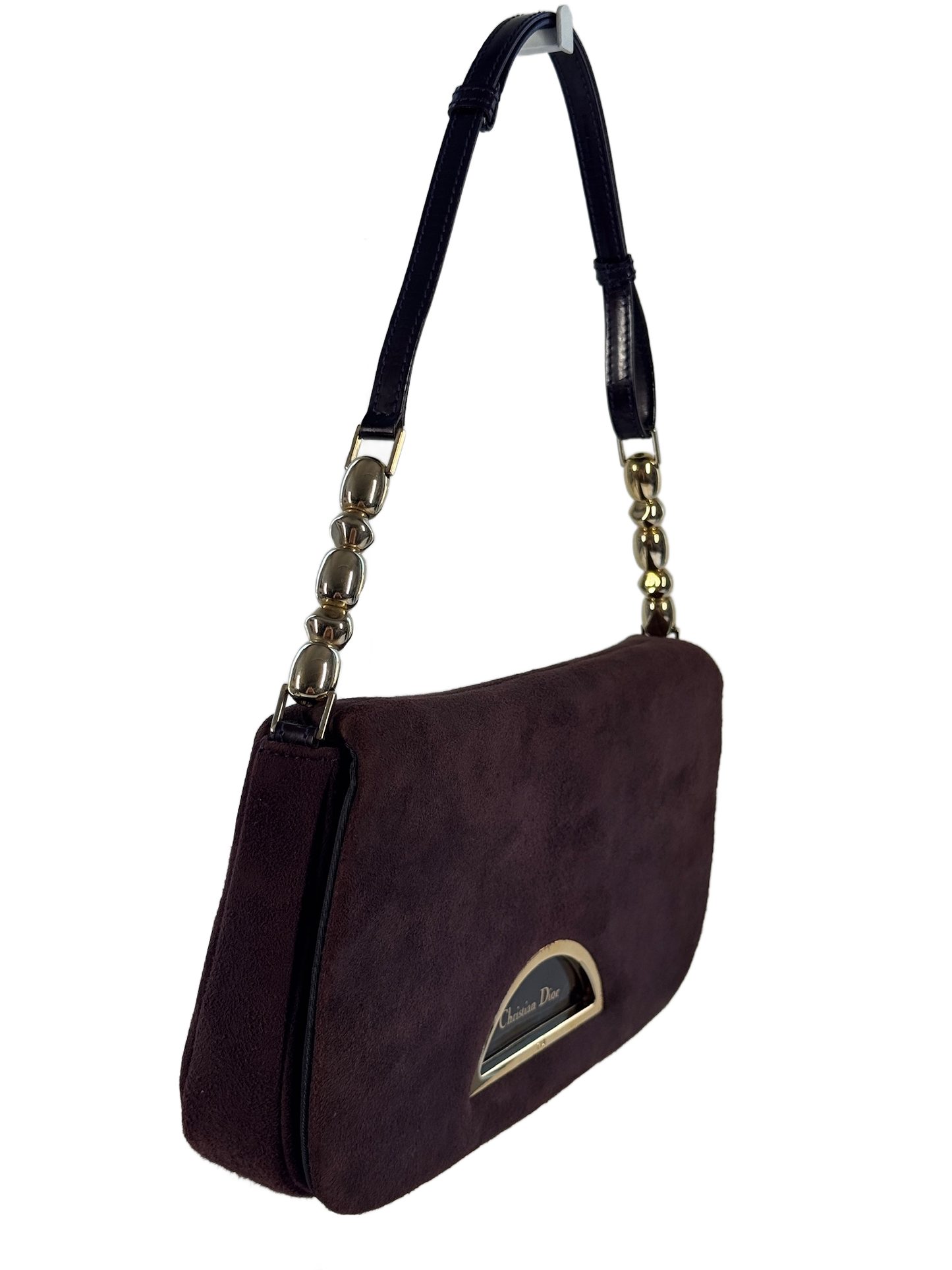 Dior Vintage 2000 Dark Purple Eggplant Suede Malice Shoulder Pochette Bag