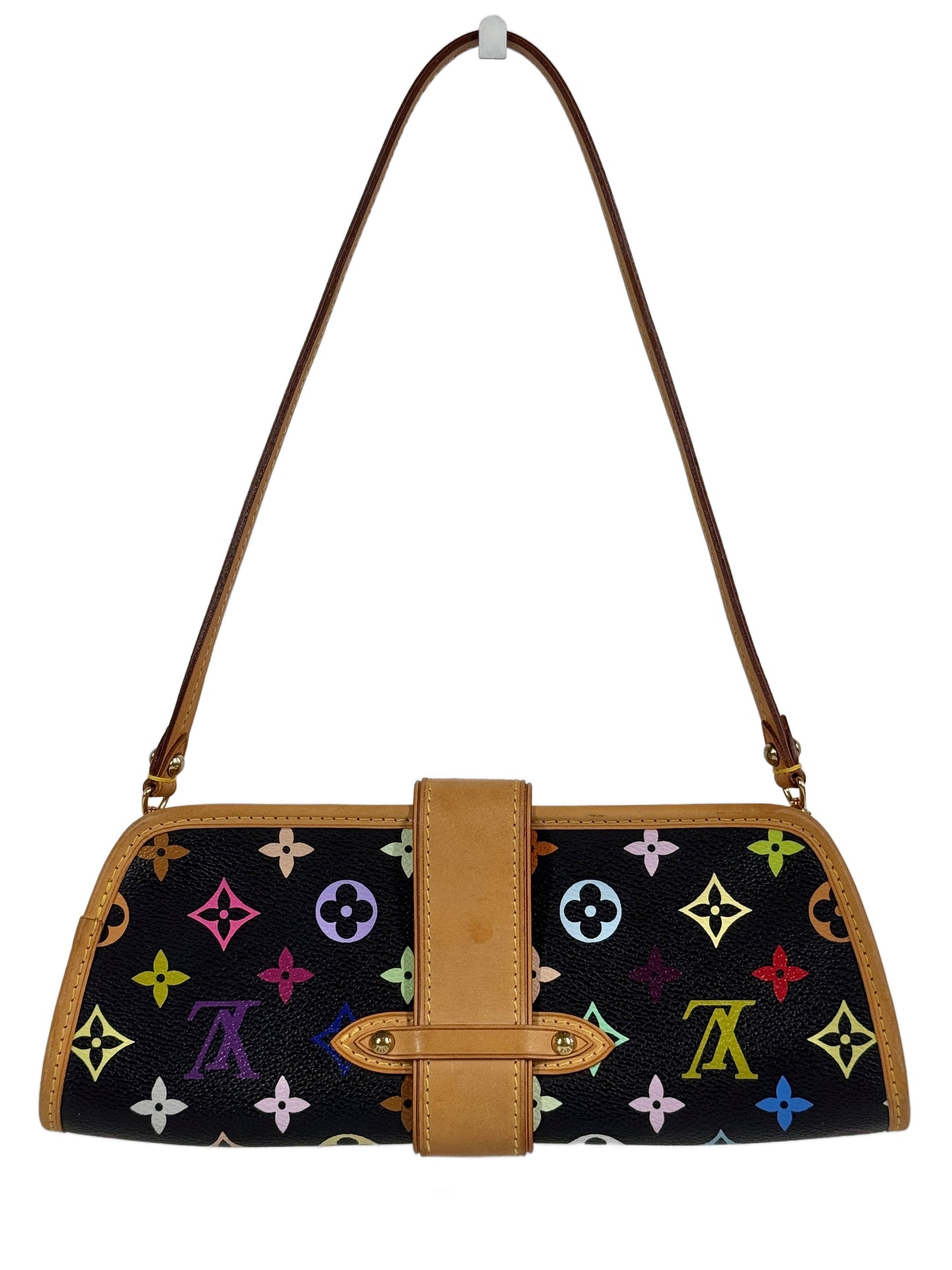 Louis Vuitton Vintage 00s Multicolor Noir / Black Monogram Shirley Pochette Shoulder Clutch Bag