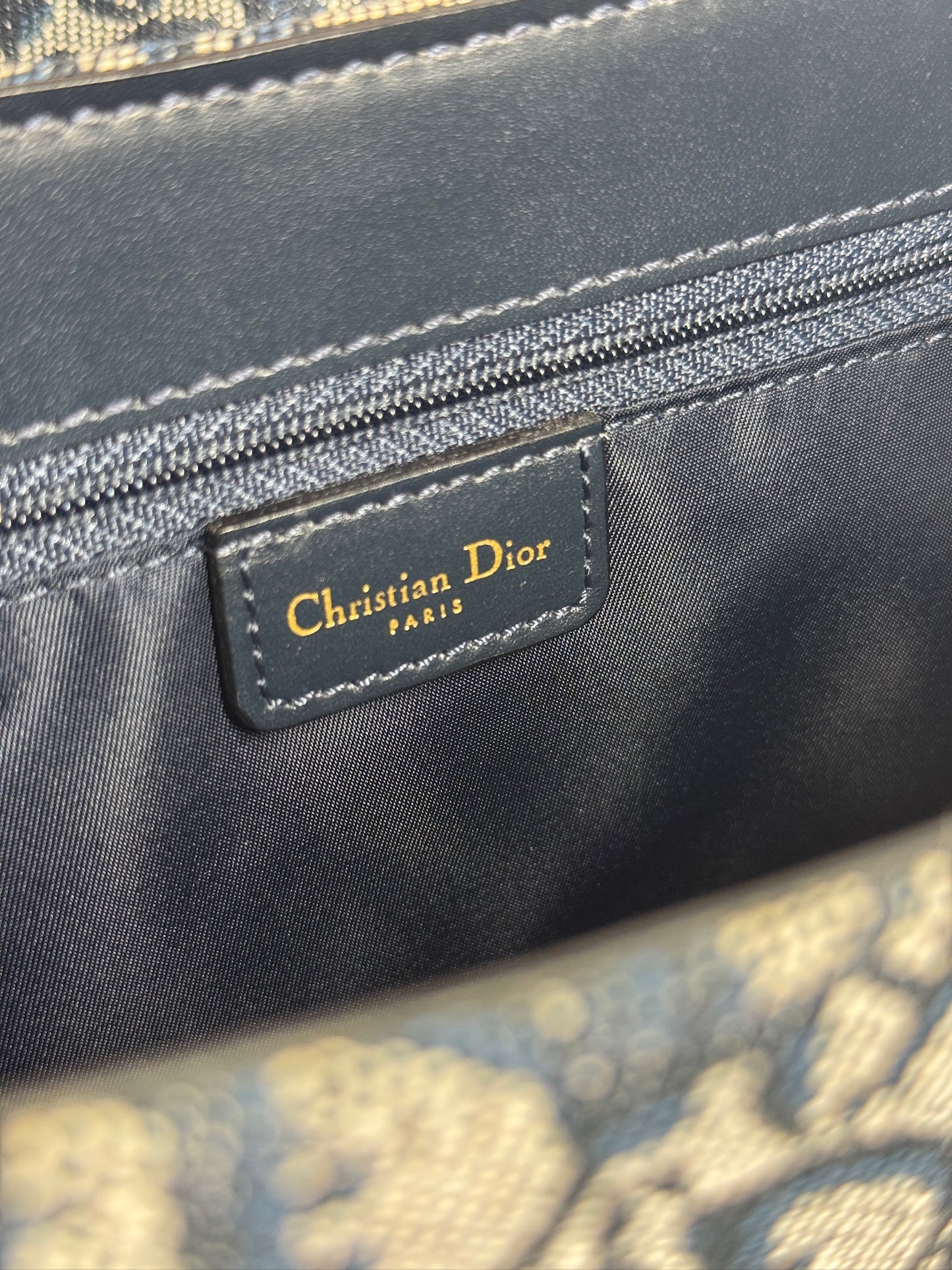 Dior Vintage 2002 Navy Blue Trotter Monogram Canvas Saddle Tote Bag