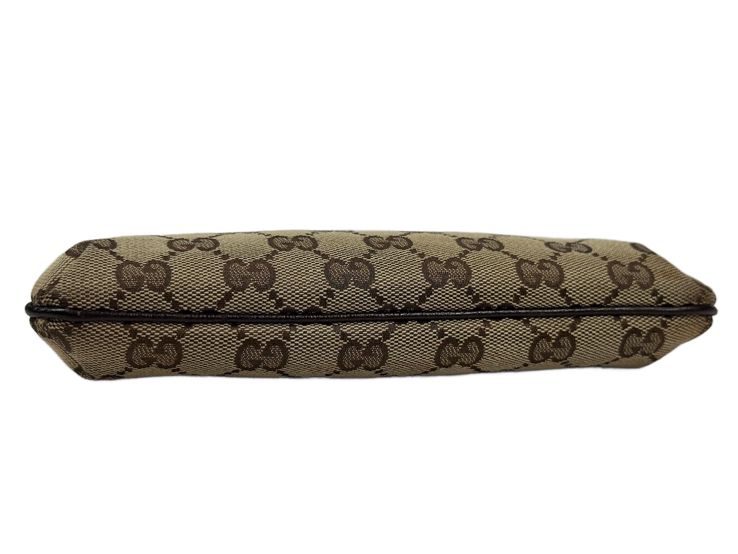 Gucci Vintage Brown Monogram Canvas Logo Chain Strap Evening Pochette Bag