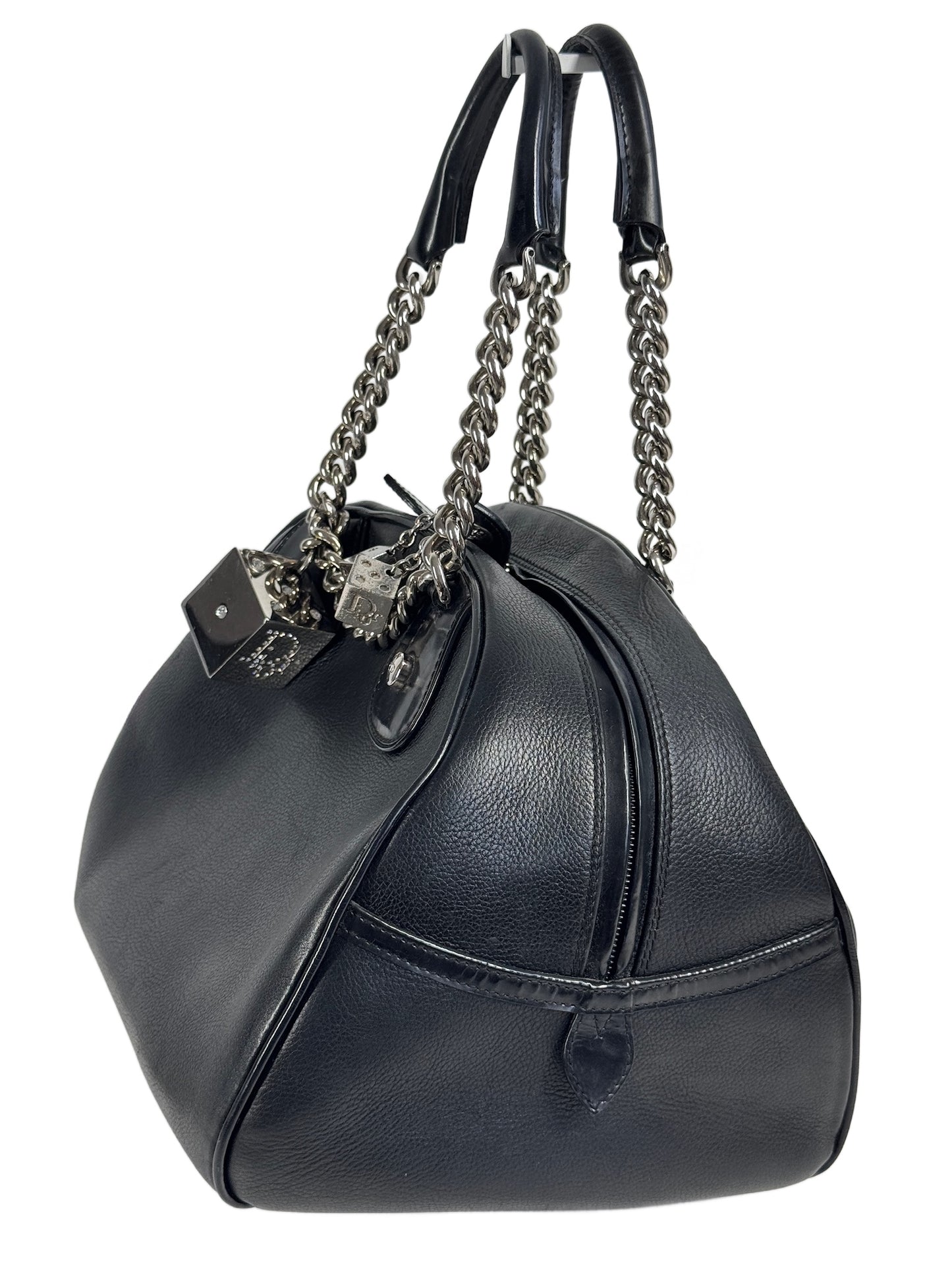Dior Vintage 2004 Black Leather Gambler Dice Bowler Bag