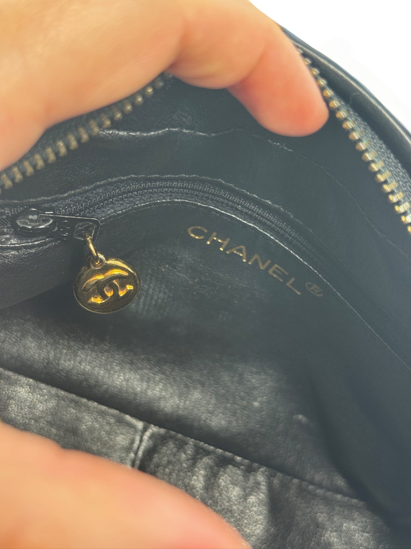 Chanel Vintage 90s Navy Blue Diagonal Quilted Lambskin Leather Tassel Camera Bag w 24K Gold Plated Hardware