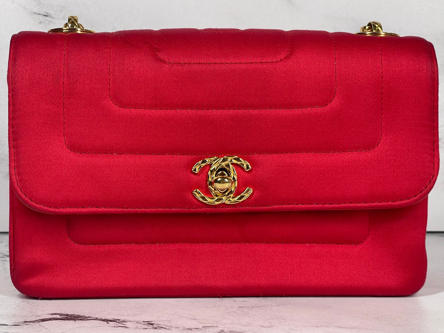 Chanel Vintage 2 Series Red Satin Classic Mini Flap Bag w Bijoux Chain w 24K GPHW