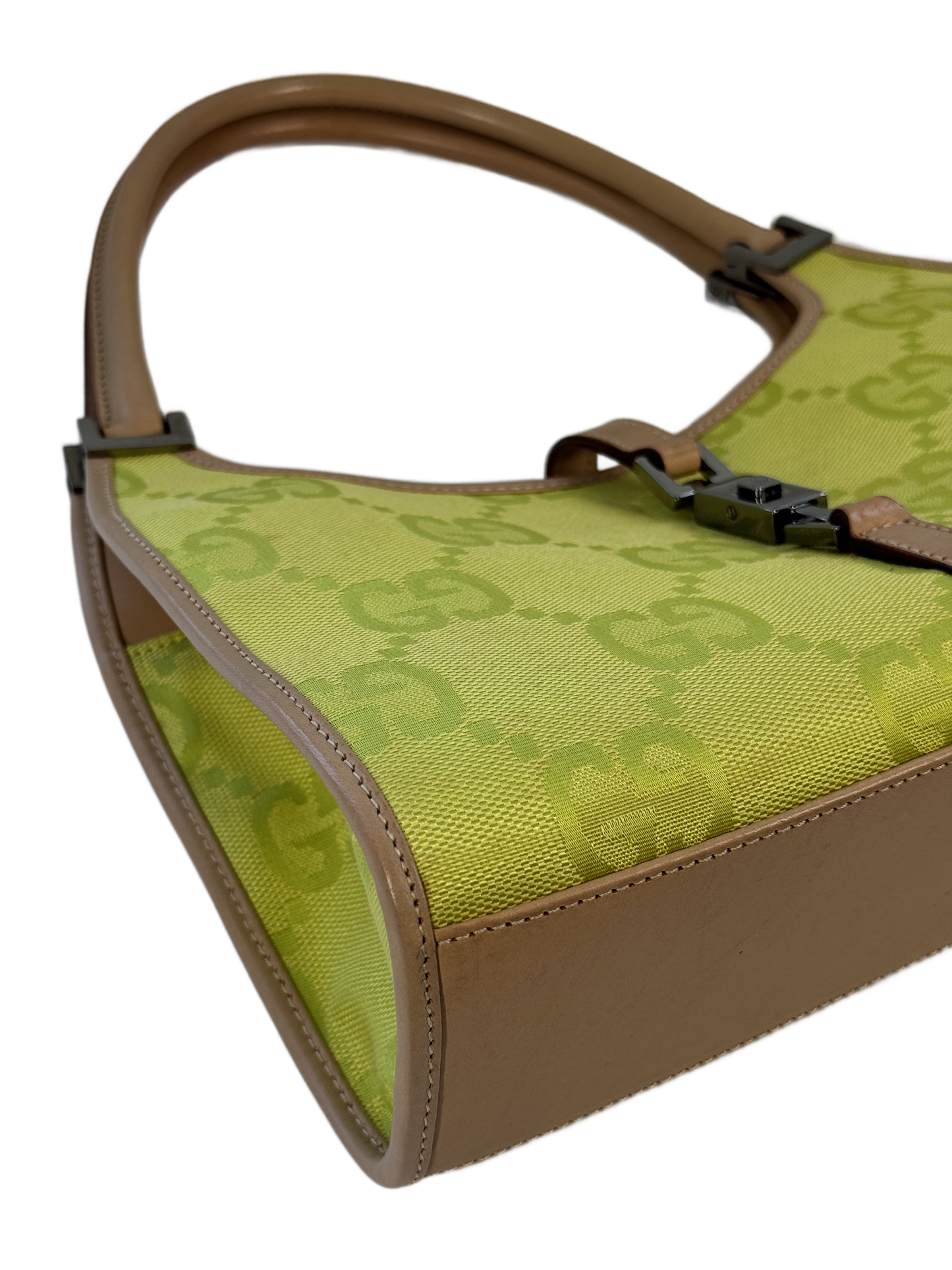 Gucci Vintage Neon Green Giant GG Monogram Small Jackie Bag