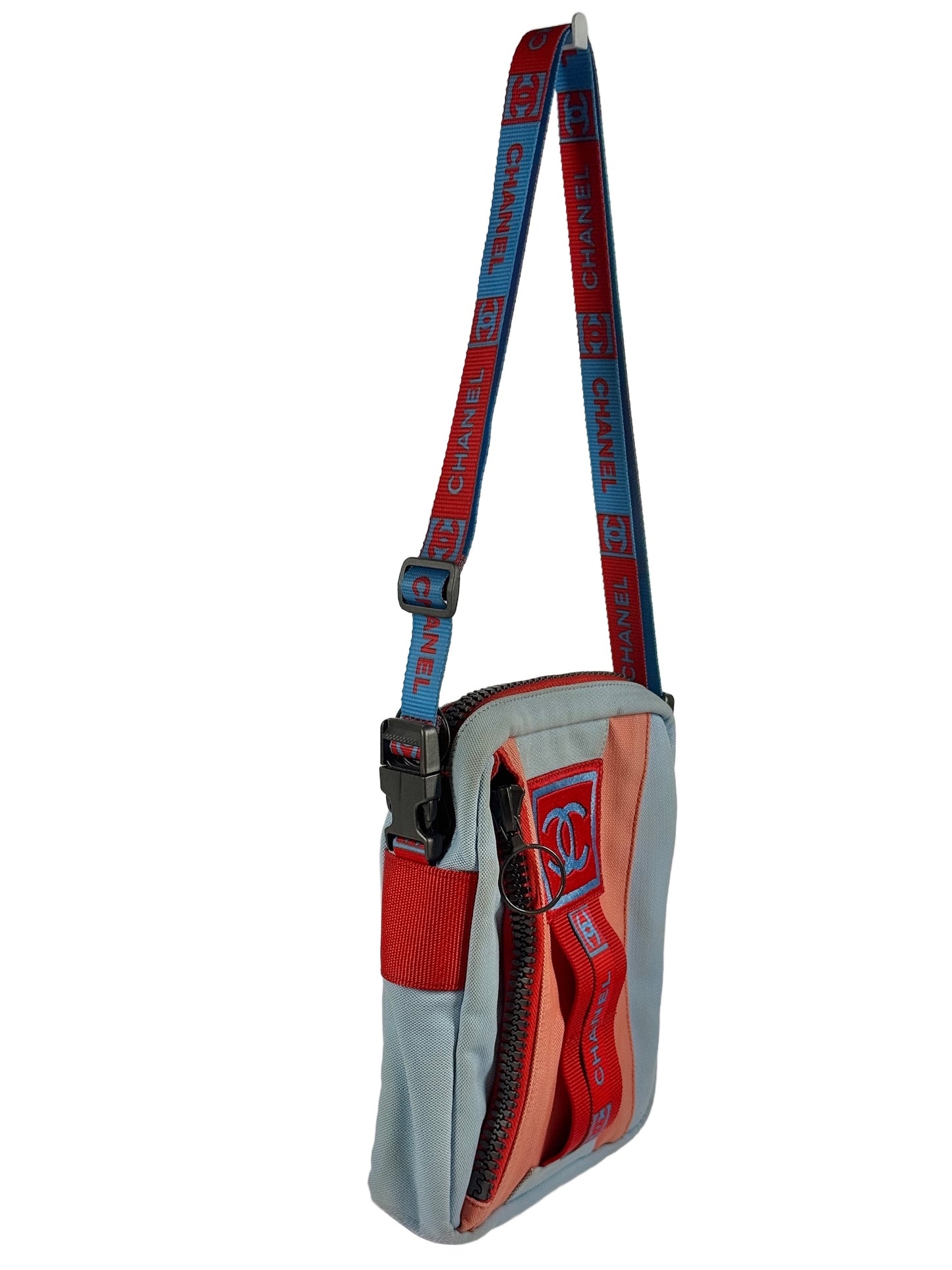 Chanel Vintage 00s Blue Orange Canvas Sport Line Crossbody Shoulder Bag
