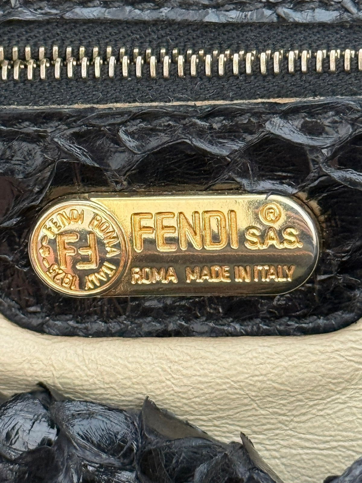 Fendi Vintage Black Python Leather Double Flap Bucket Small Hobo Shoulder Baguette Bag