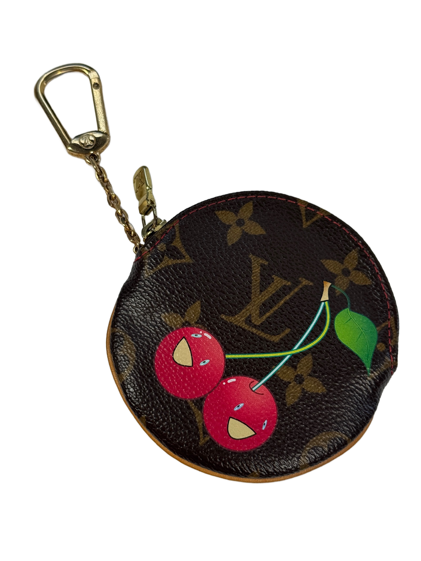 Louis Vuitton Vintage 2005 Takashi Murakami Cherry Monogram Round Coin Purse Key Holder Bag Charm