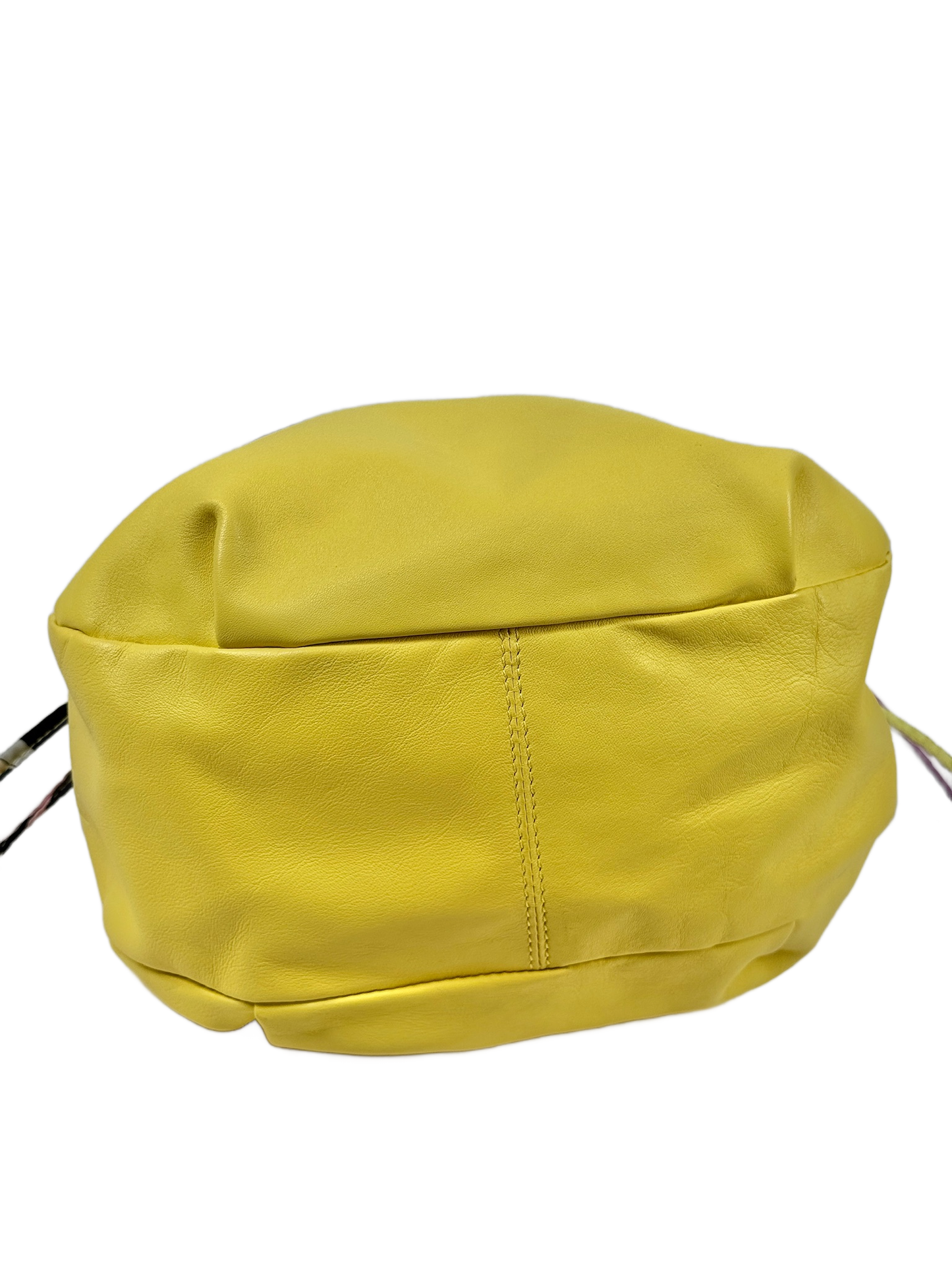 Emilio Pucci Yellow Leather Drawstring Tassel Silk Pattern Bag