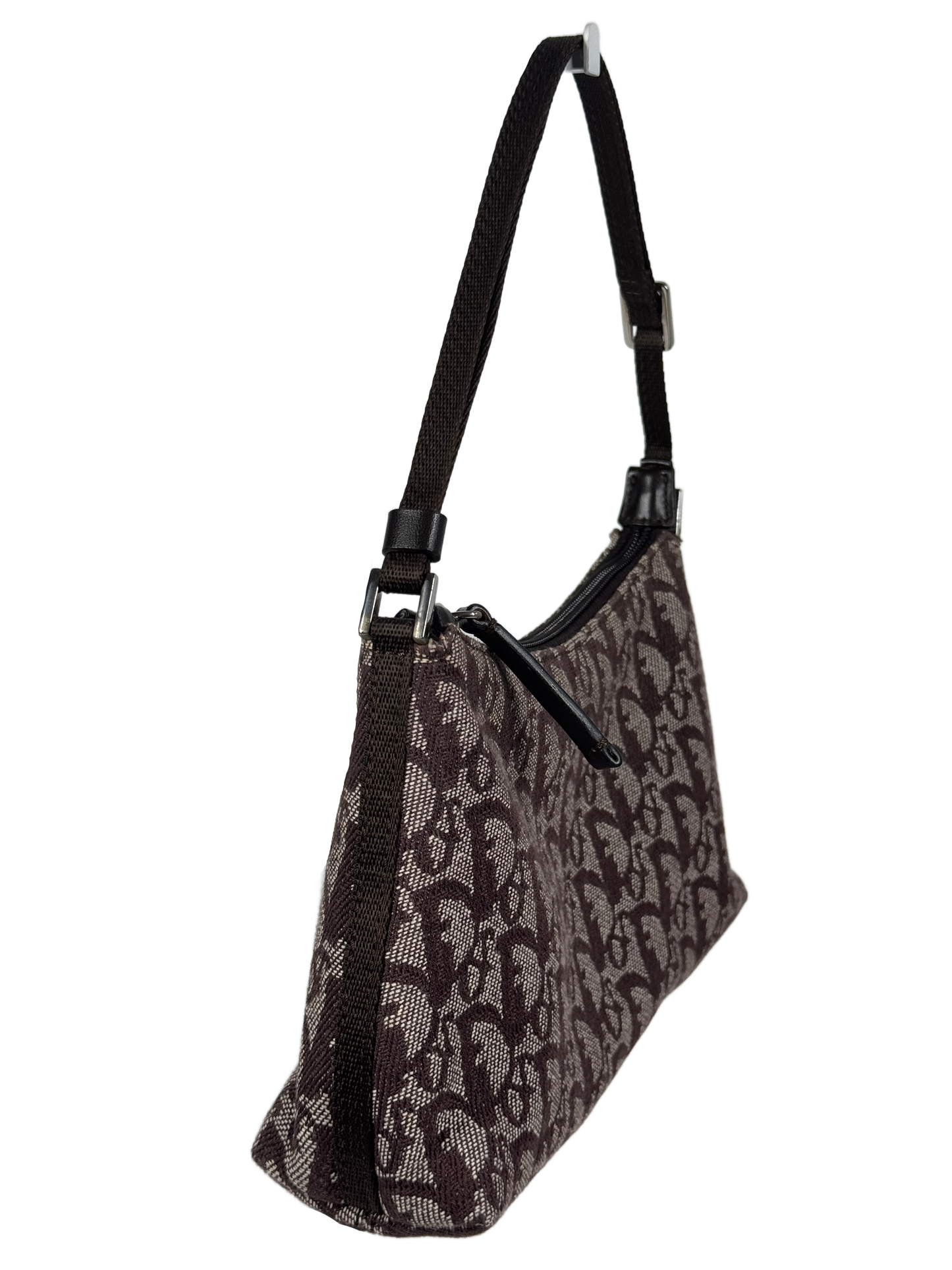 Dior Vintage 2002 Brown Trotter Diorissimo Monogram Canvas Mini Pochette Shoulder Bag