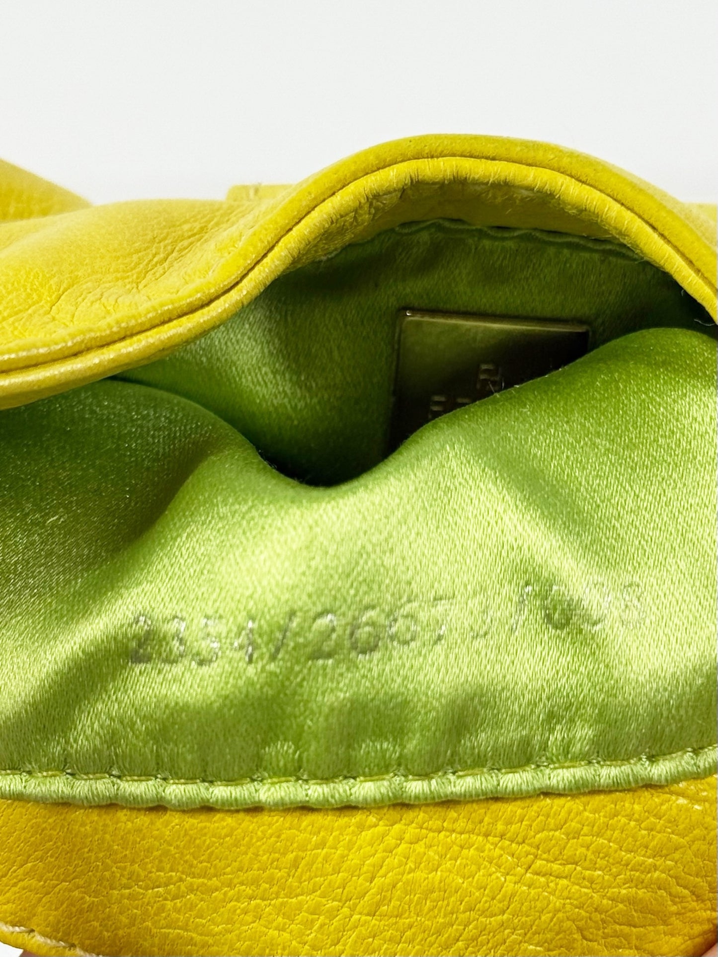 Fendi Vintage Yellow Lambskin Green Logo Mini Croissant Baguette