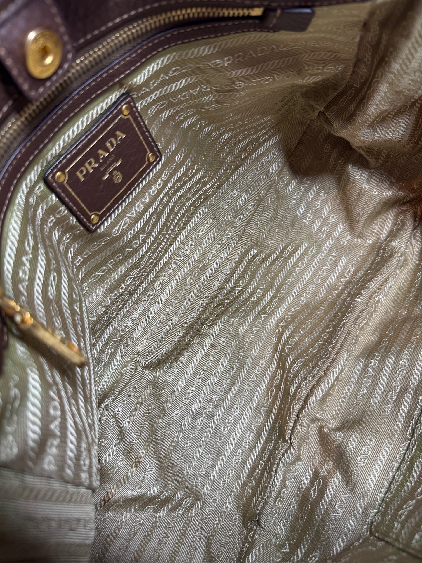 Prada Vintage Brown Jacquard Canapa Canvas Medium Shoulder Tote Bag