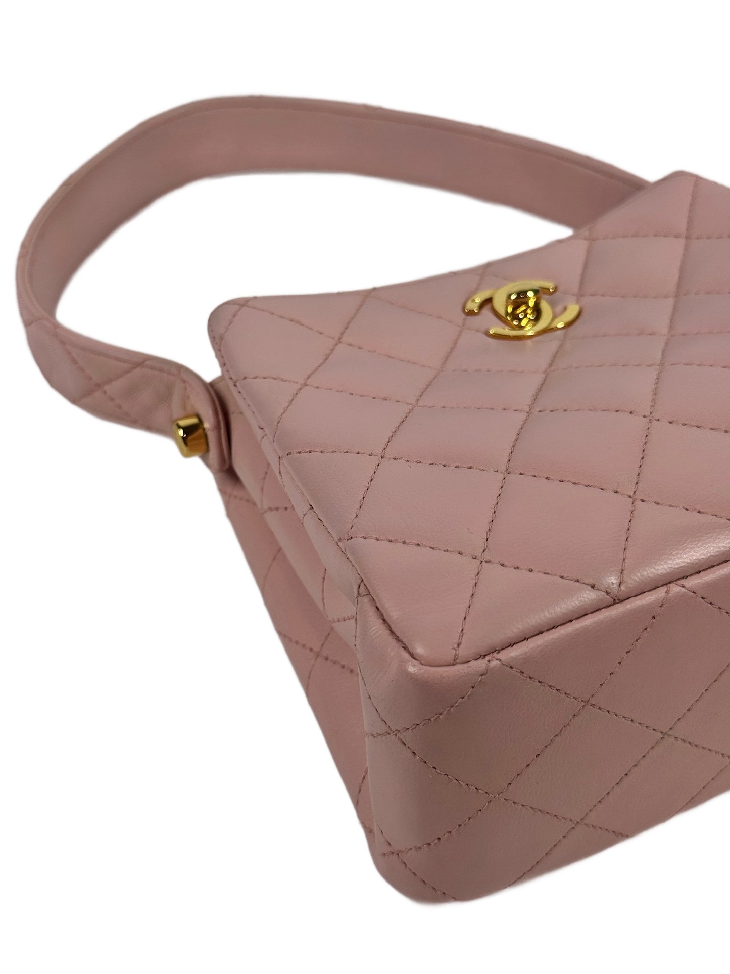 Chanel Vintage 90s Sakura Pink Lambskin Mini / Small Kelly Top Handle Bag w 24K Gold Plated Hardware
