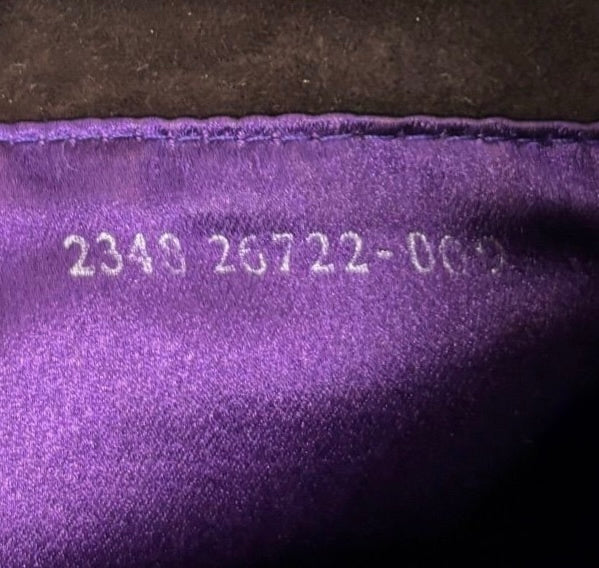 Fendi Vintage Brown Suede Purple Glitter Logo Shoulder Flap Baguette Bag
