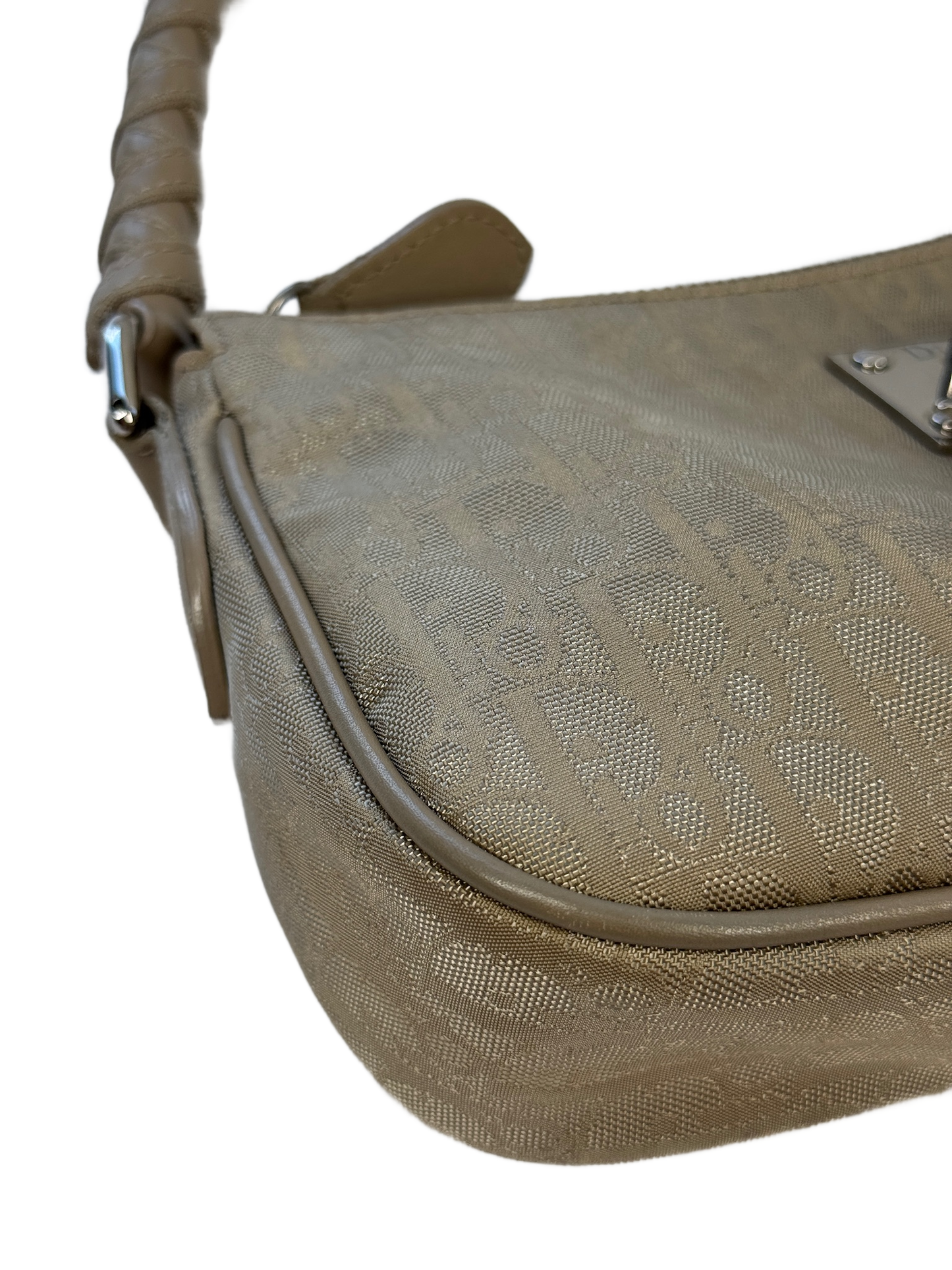 Dior Vintage 2007 Beige Satin Trotter Diorissimo Monogram Pochette Shoulder Bag
